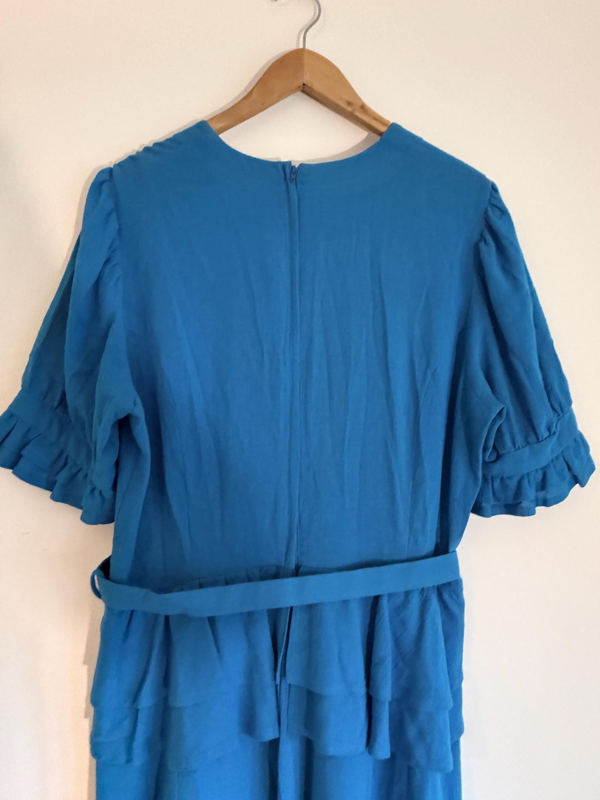 Vintage Marion Donaldson Blue Maxi Dress | 1970s–80s Ruffle Dress | Belted Size 12