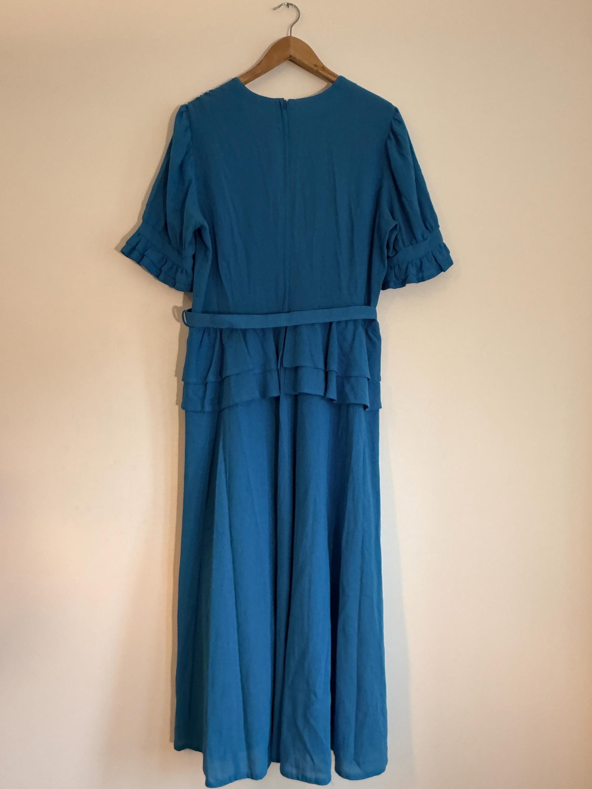 Vintage Marion Donaldson Blue Maxi Dress | 1970s–80s Ruffle Dress | Belted Size 12