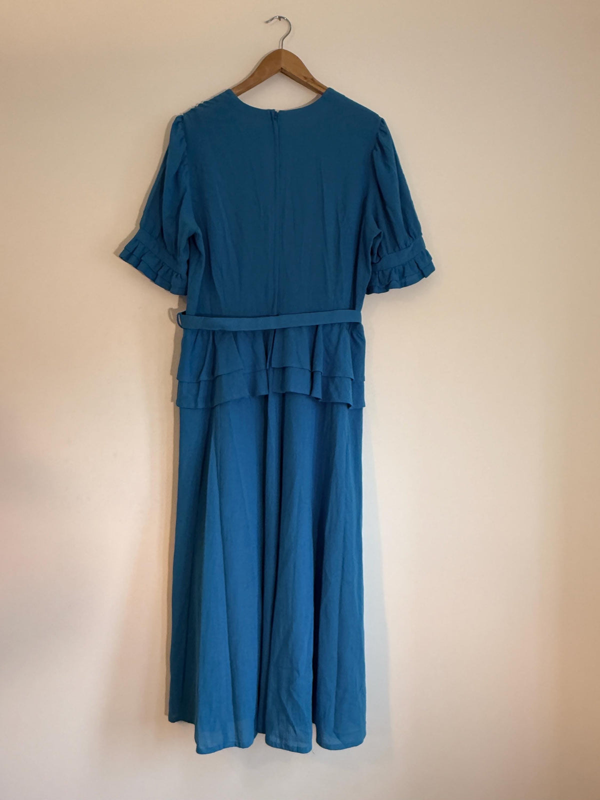 Vintage Marion Donaldson Blue Maxi Dress | 1970s–80s Ruffle Dress | Belted Size 12