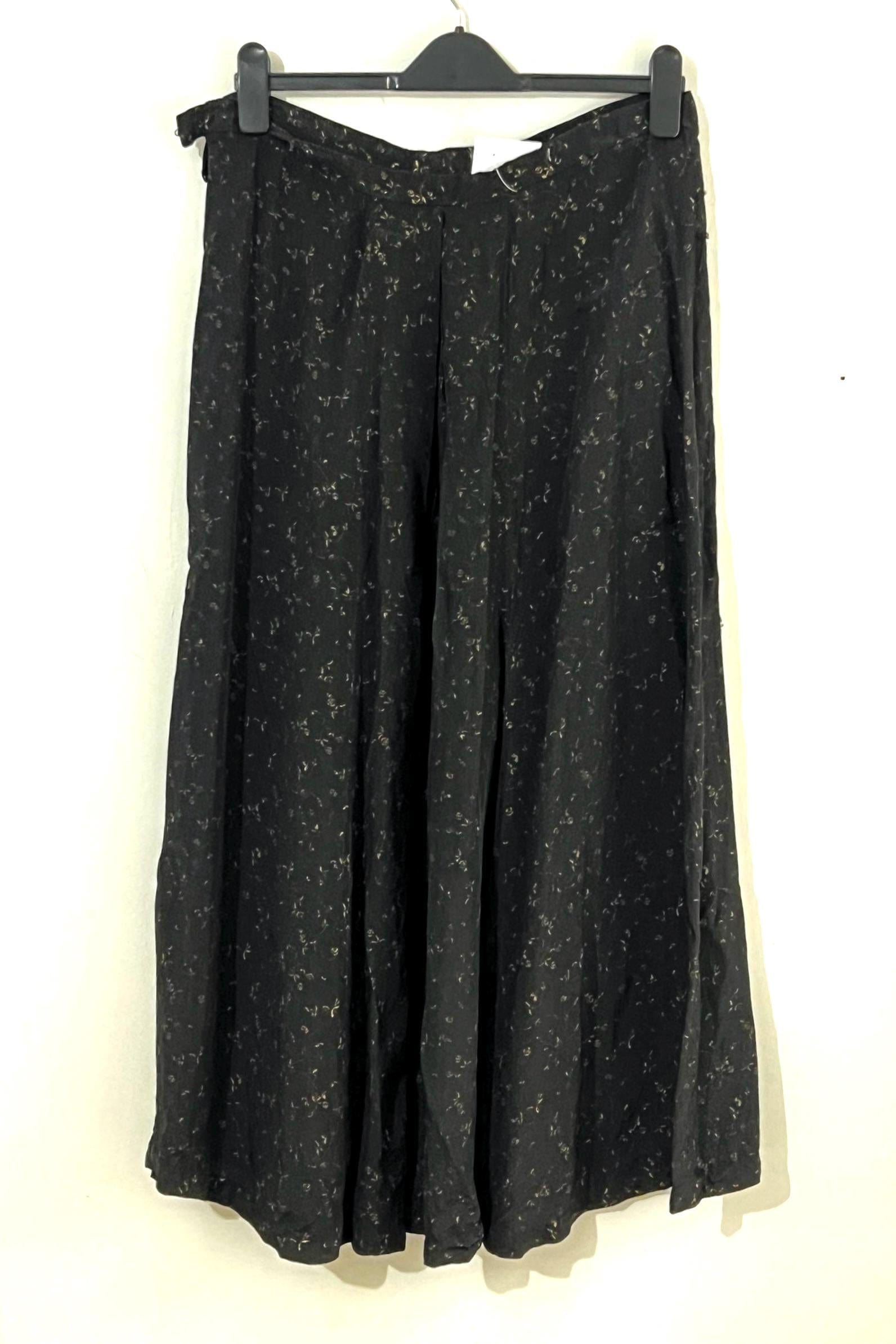 Vintage Maxi Skirt Muted Gold Black Floral Skirt Ankle Length UK Size 14