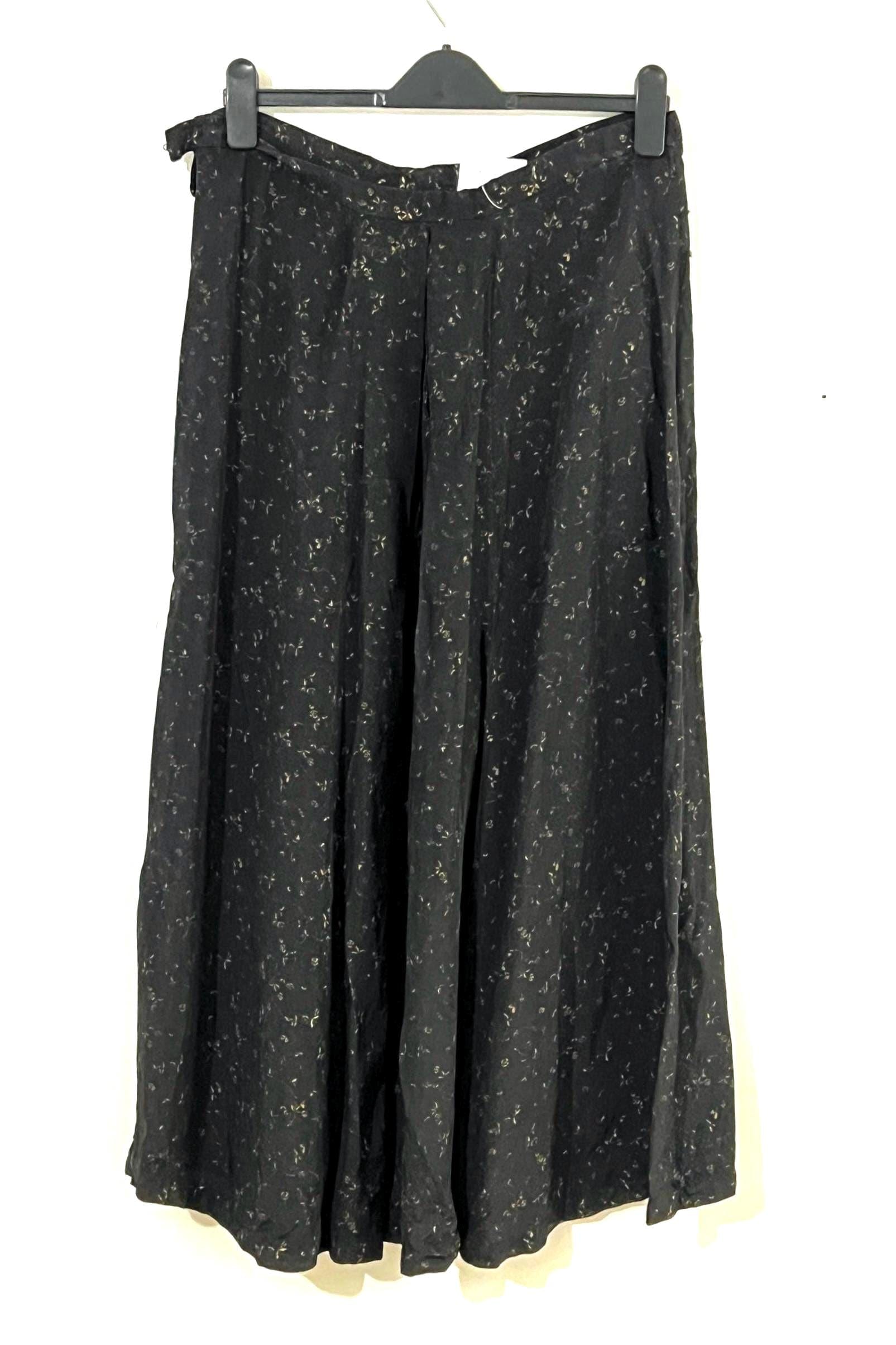 Vintage Maxi Skirt Muted Gold Black Floral Skirt Ankle Length UK Size 14