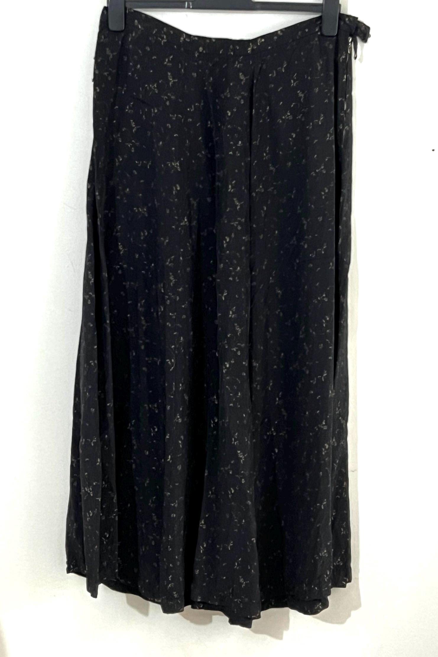 Vintage Maxi Skirt Muted Gold Black Floral Skirt Ankle Length UK Size 14