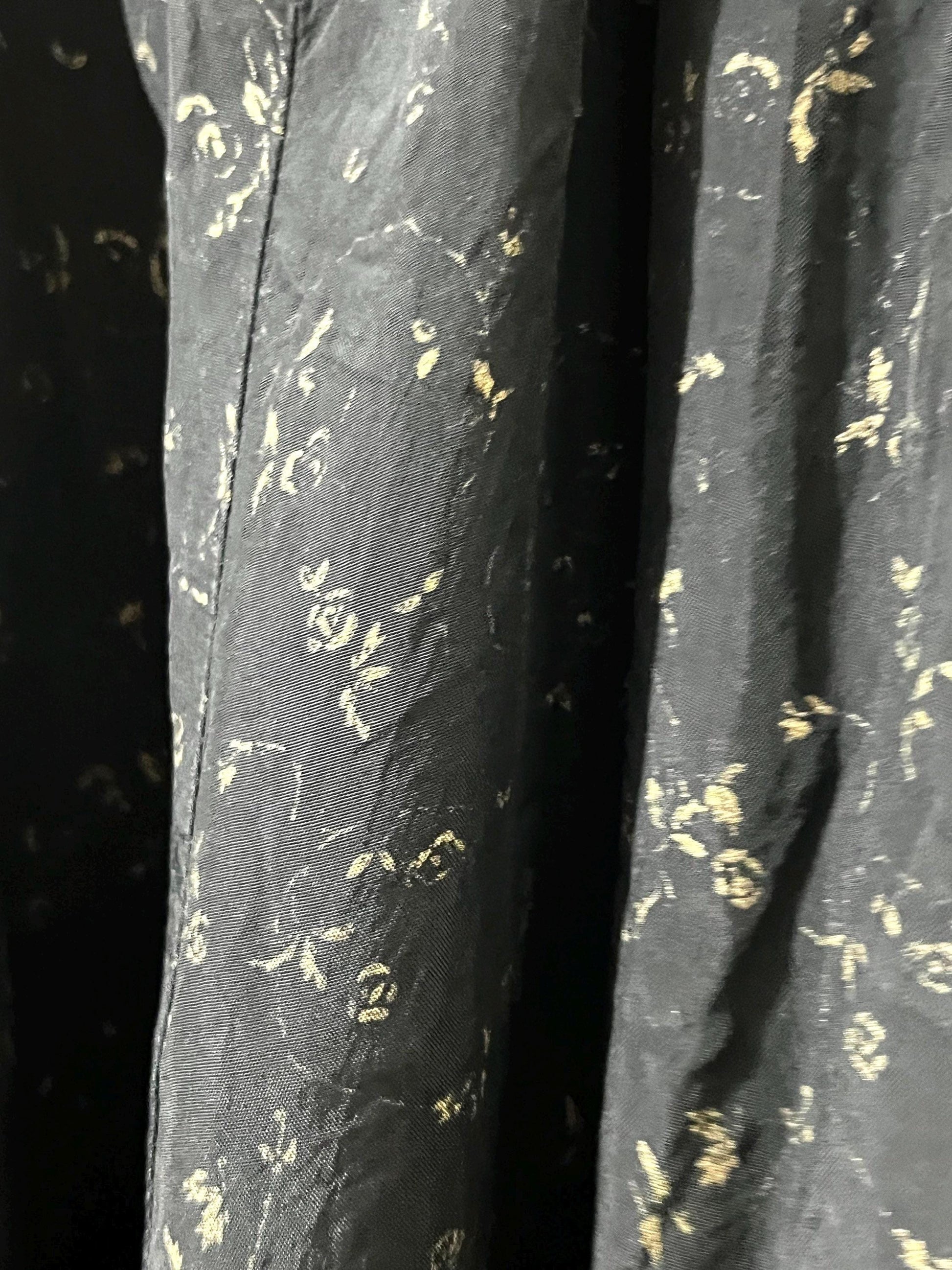 Vintage Maxi Skirt Muted Gold Black Floral Skirt Ankle Length UK Size 14