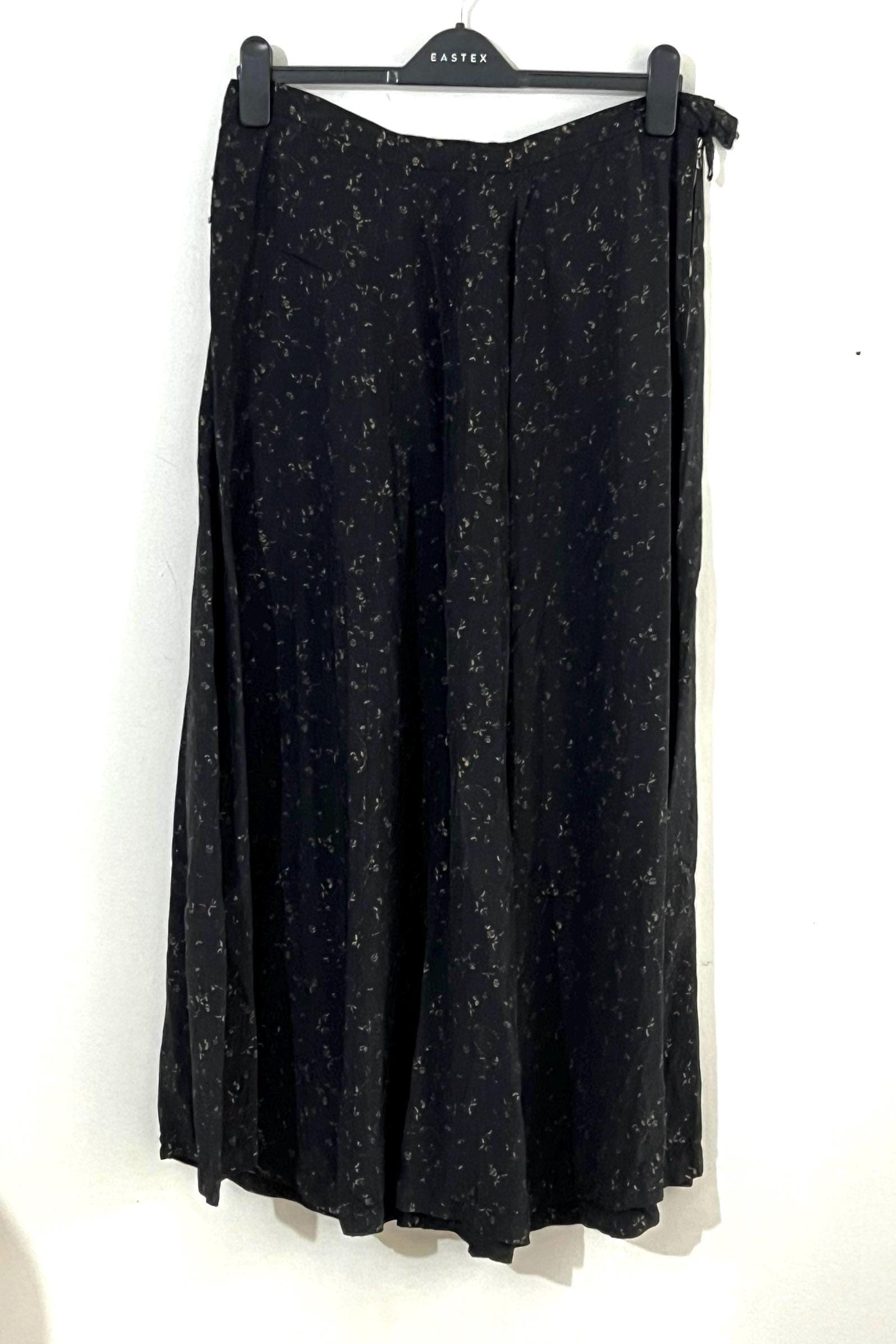 Vintage Maxi Skirt Muted Gold Black Floral Skirt Ankle Length UK Size 14