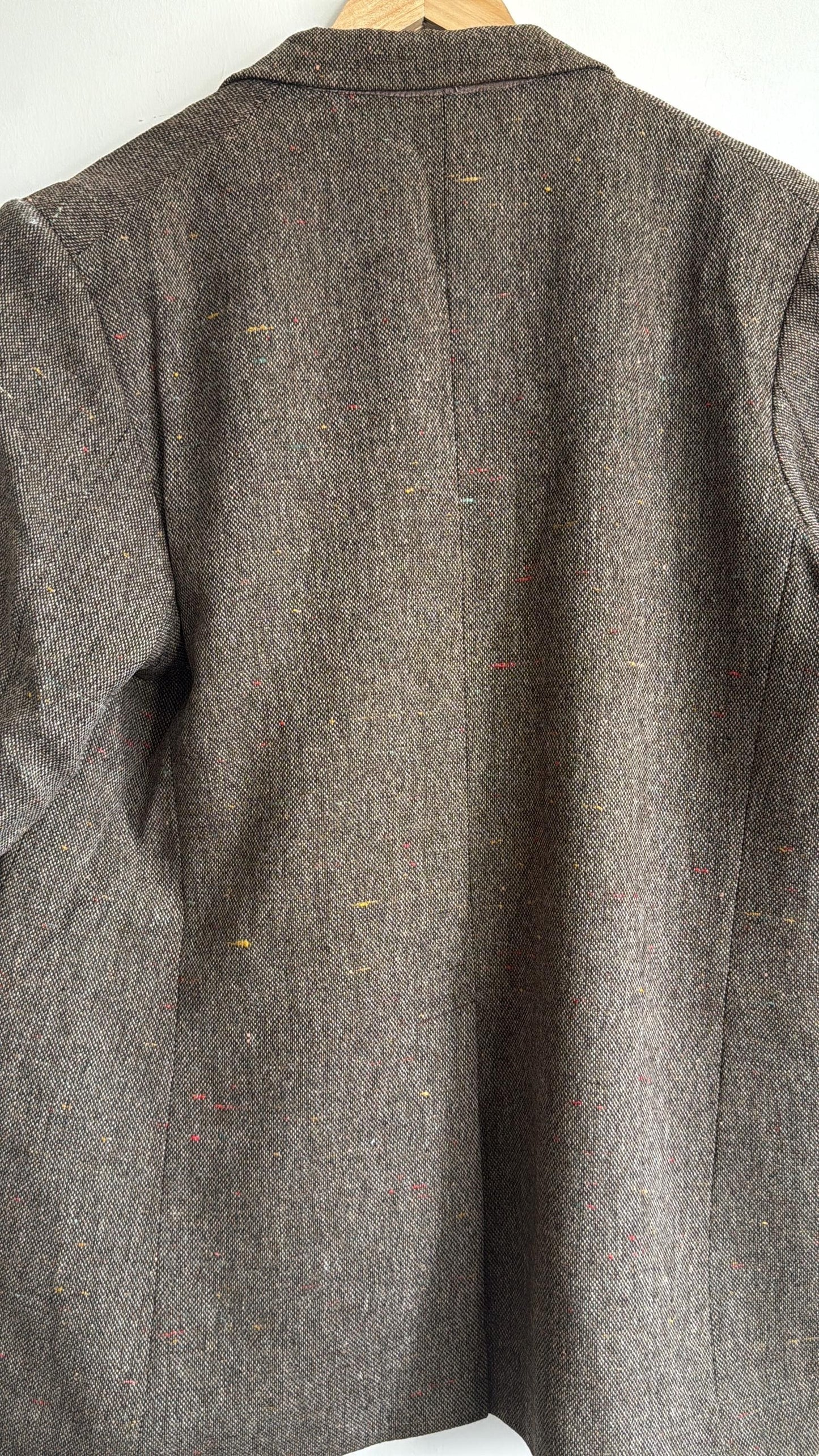 Vintage Men’s Donegal Style Fleck Tweed Sports Jacket Brown Wool Blazer Leather Trim Country Jacket