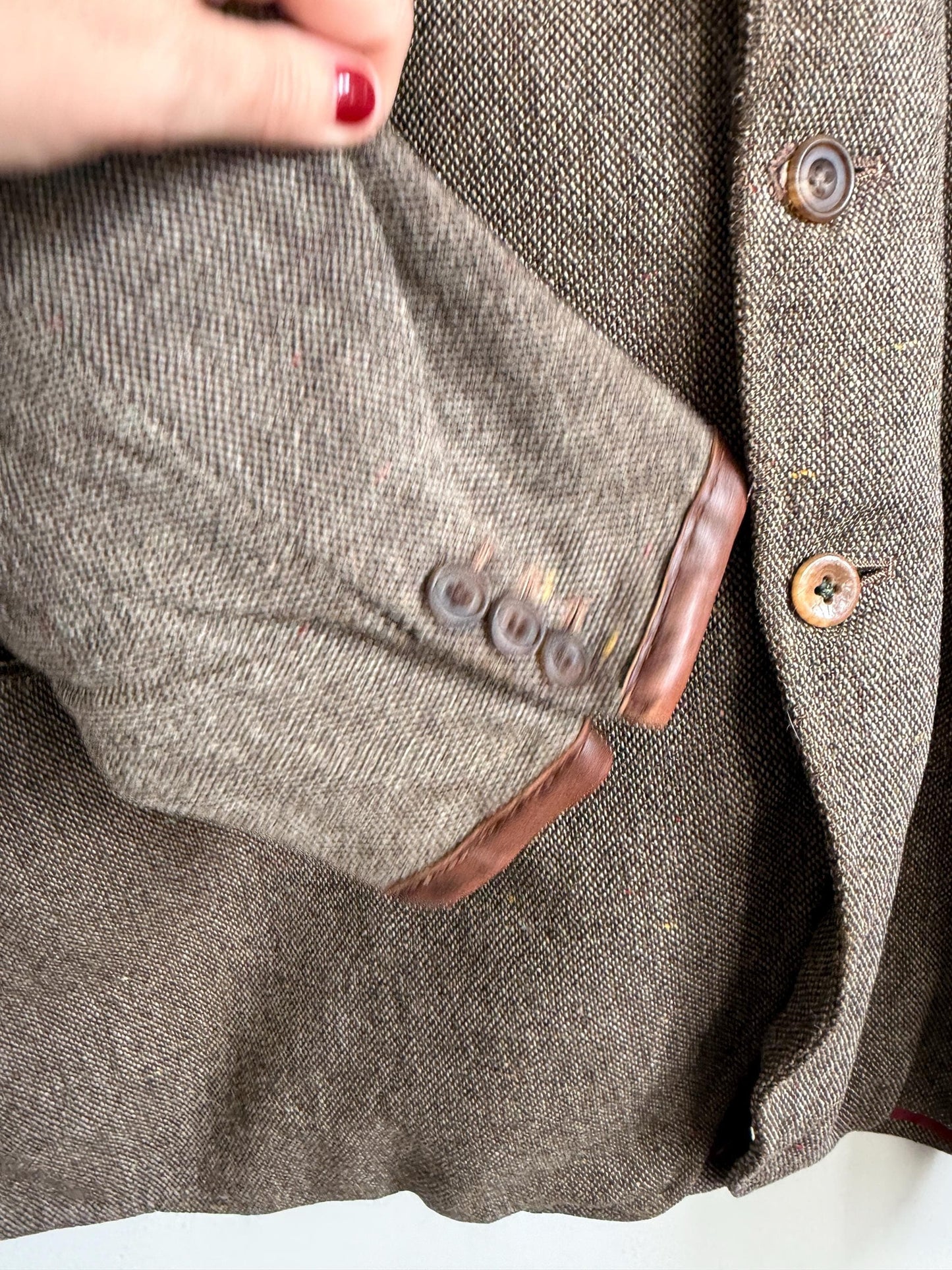 Vintage Men’s Donegal Style Fleck Tweed Sports Jacket Brown Wool Blazer Leather Trim Country Jacket