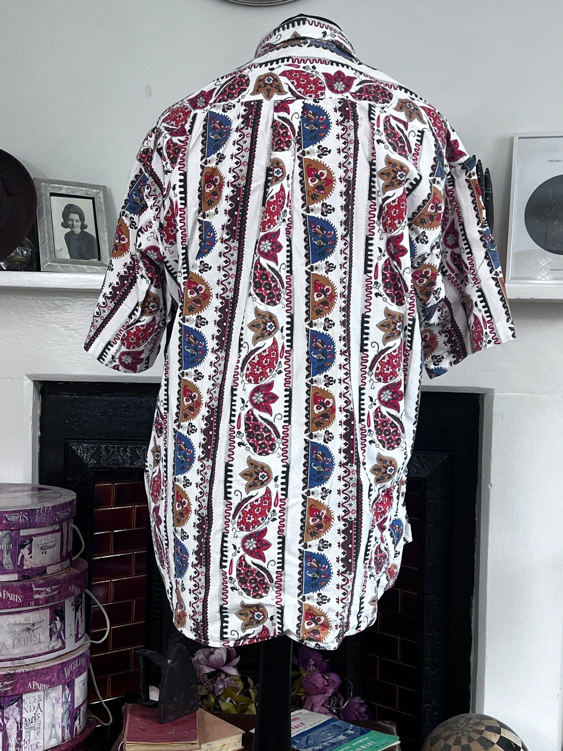 Men’s Vintage Shirt, Floral Shirt, A Cause Des Garçons 90s Vintage Short Sleeve Shirt, 50” 16.5”