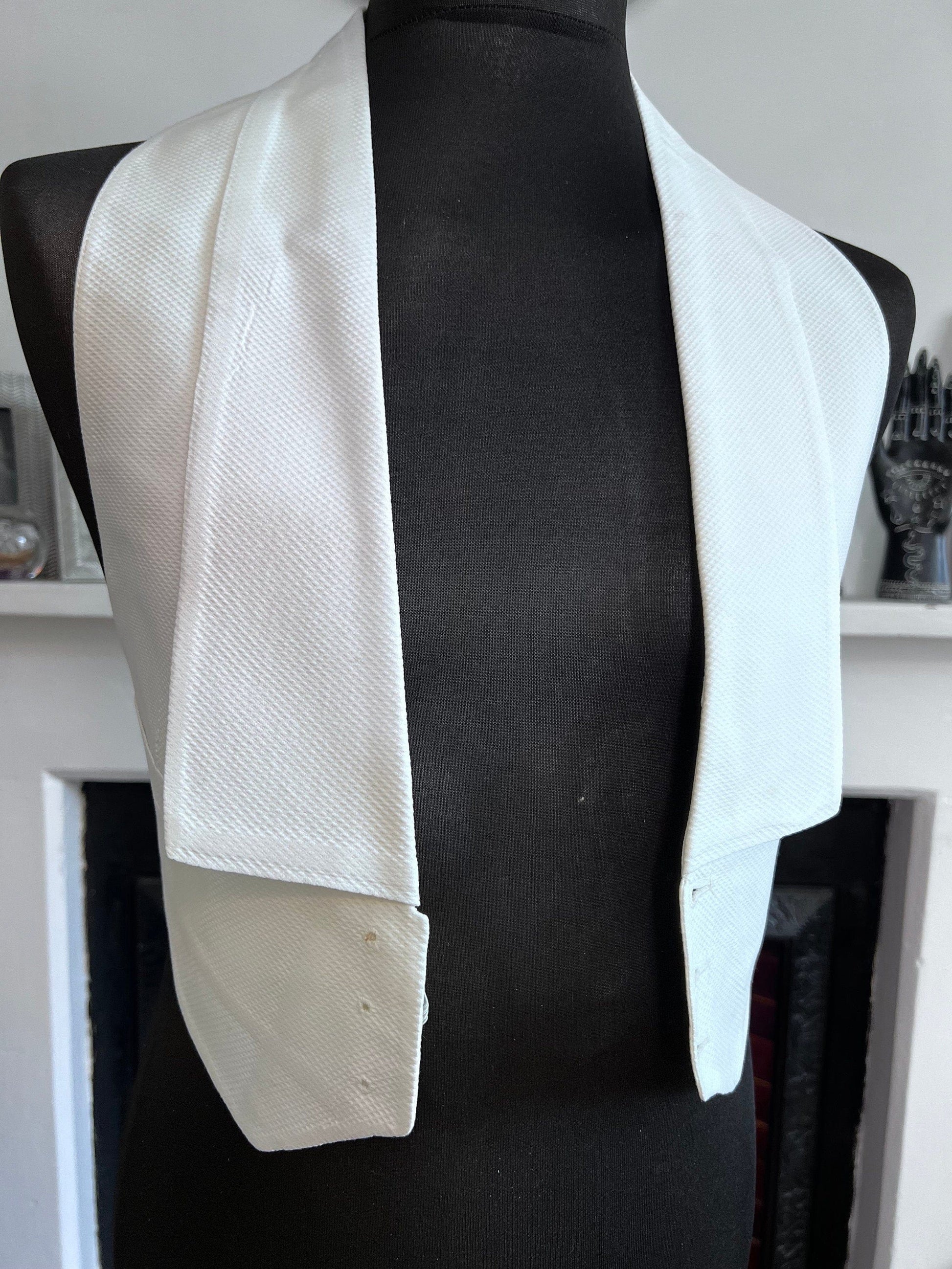 Vintage Mens White Tuxedo Waistcoat White , Suit Vest White Tie, Mens White Waffle Front Backless Tuxedo Suit Vest, AKCO elasticated back