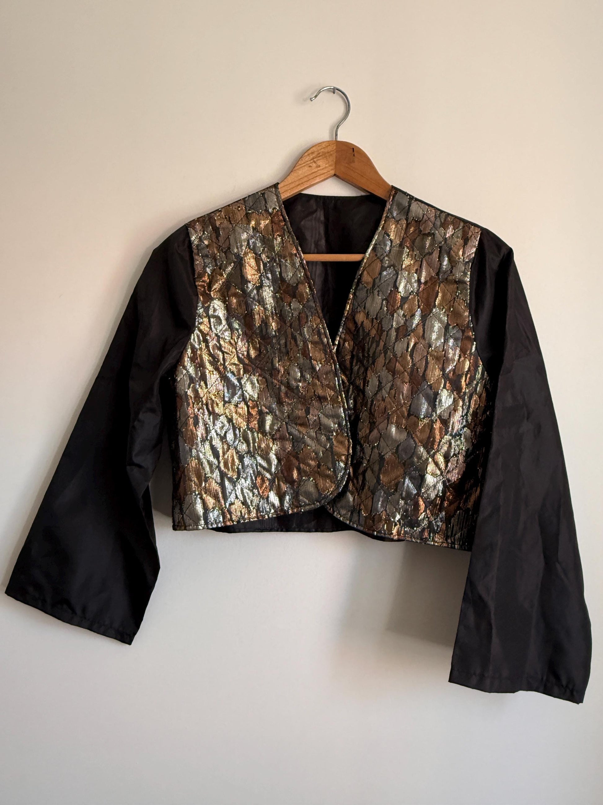 Vintage Metallic Brocade Bolero Jacket | Gold & Bronze Evening Jacket | Cropped Occasion Jacket | Cocktail Cover Up | 1980s Eveningwear