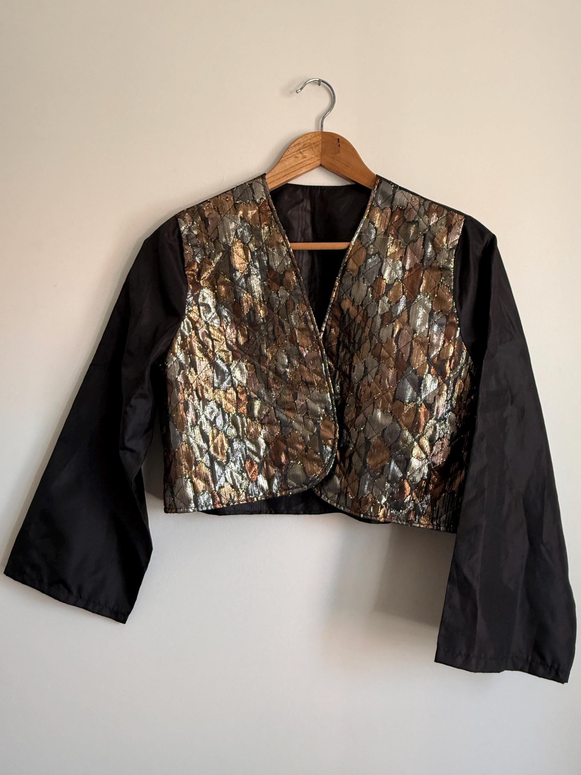 Vintage Metallic Brocade Bolero Jacket | Gold & Bronze Evening Jacket | Cropped Occasion Jacket | Cocktail Cover Up | 1980s Eveningwear