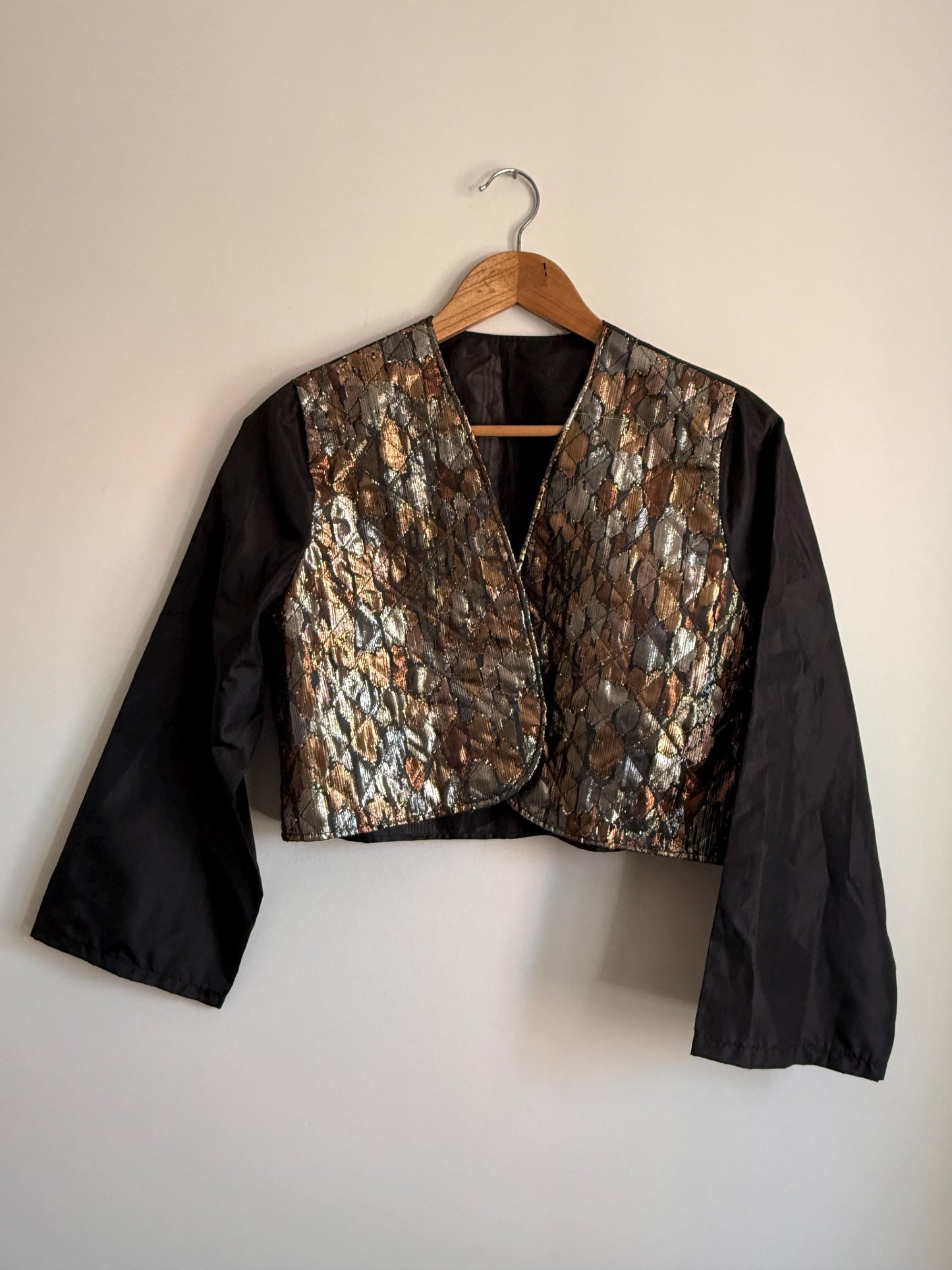 Vintage Metallic Brocade Bolero Jacket | Gold & Bronze Evening Jacket | Cropped Occasion Jacket | Cocktail Cover Up | 1980s Eveningwear