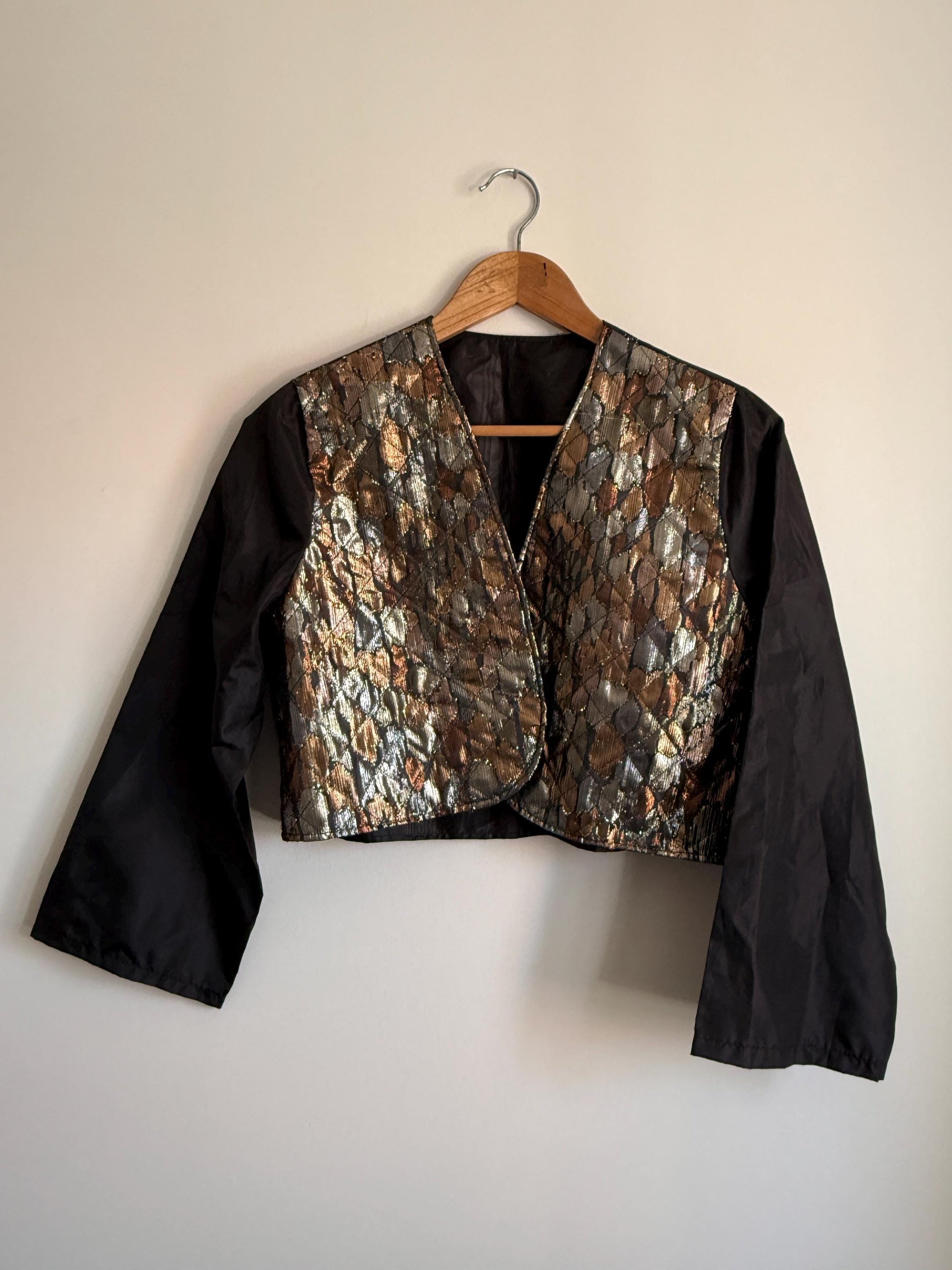 Vintage Metallic Brocade Bolero Jacket | Gold & Bronze Evening Jacket | Cropped Occasion Jacket | Cocktail Cover Up | 1980s Eveningwear