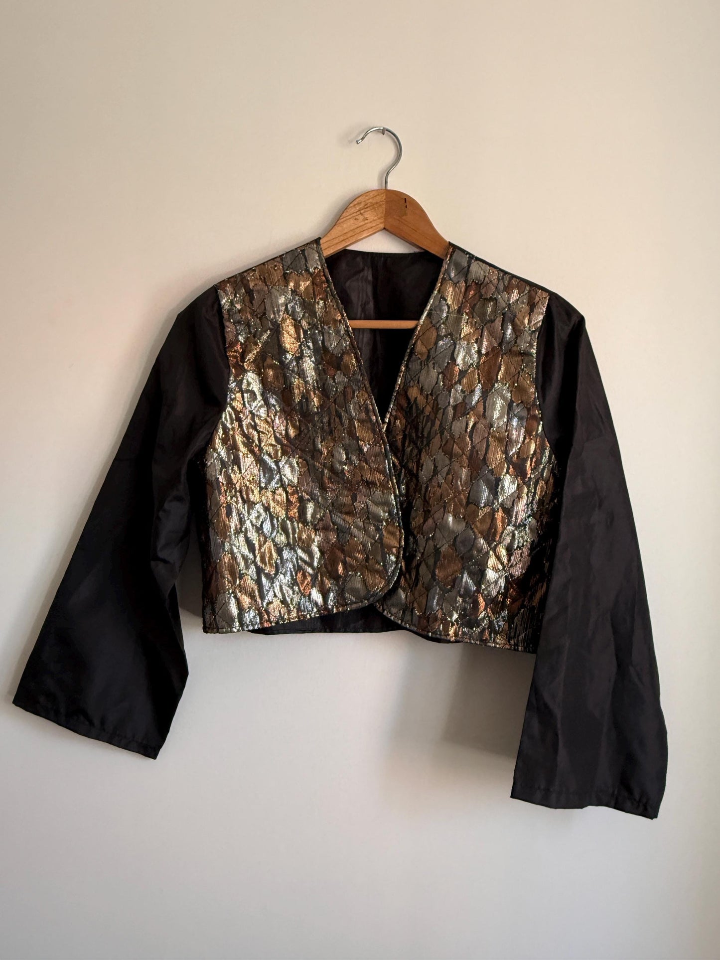 Vintage Metallic Brocade Bolero Jacket | Gold & Bronze Evening Jacket | Cropped Occasion Jacket | Cocktail Cover Up | 1980s Eveningwear