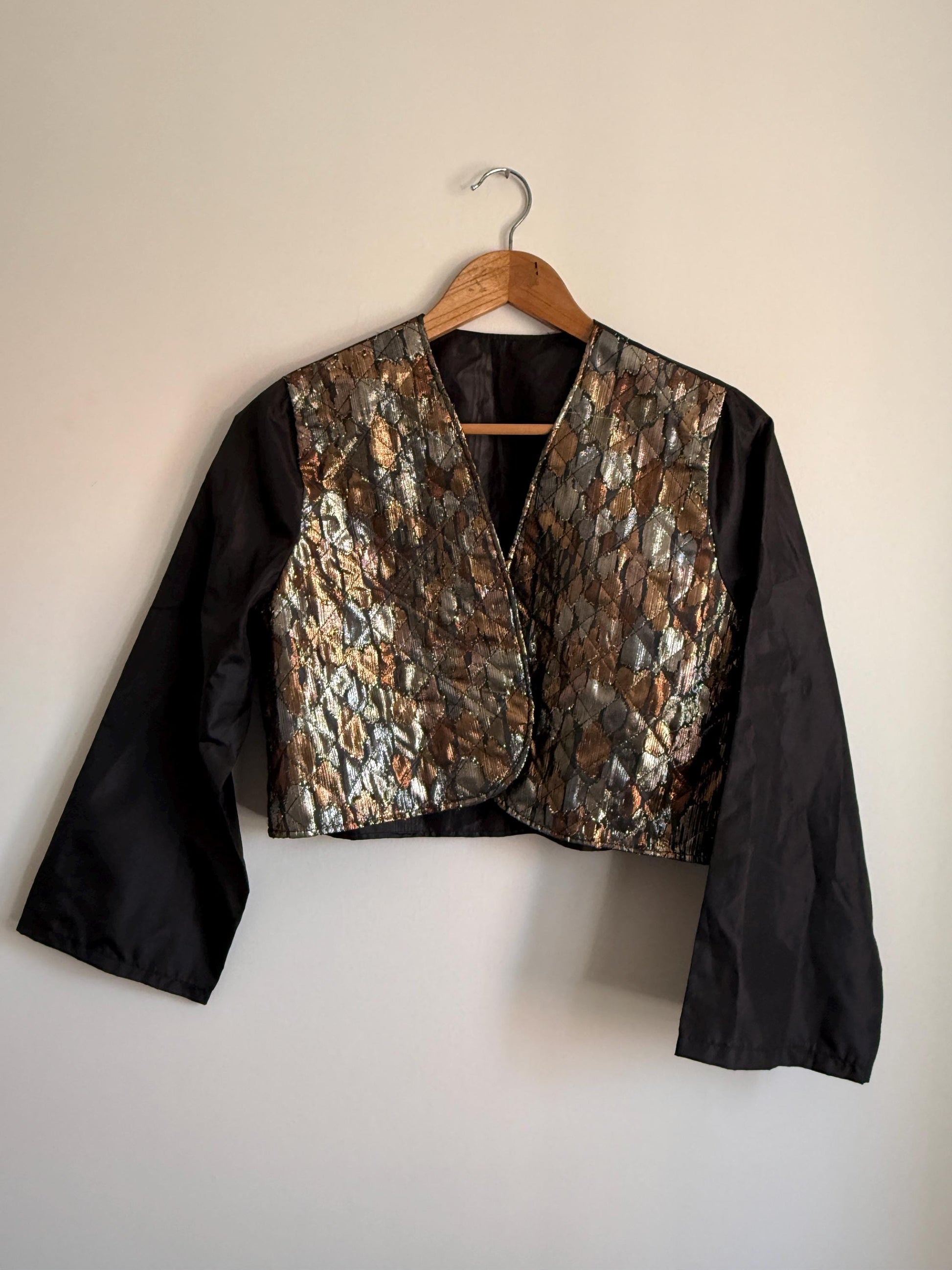 Vintage Metallic Brocade Bolero Jacket | Gold & Bronze Evening Jacket | Cropped Occasion Jacket | Cocktail Cover Up | 1980s Eveningwear