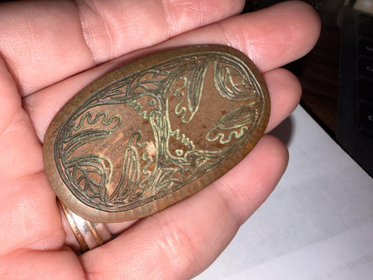 Vintage MODA Malta Copper Brooch – Handmade Modernist Bird & Foliate Design – Signed Maltese Artisan Jewellery