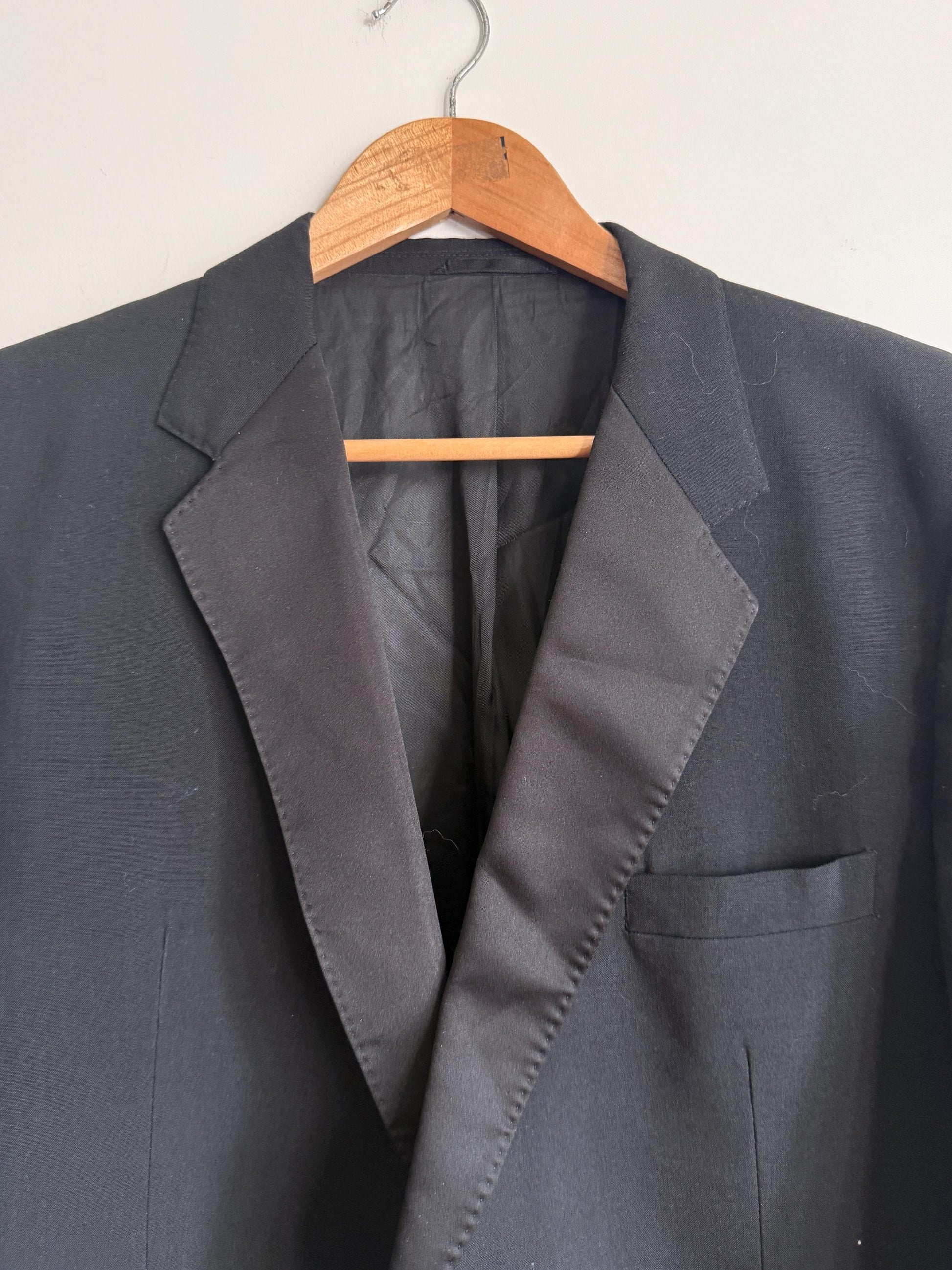 Vintage Moss Bros Covent Garden Black Dinner Jacket Wool Blend Tuxedo Satin Lapel Formal Evening Wear