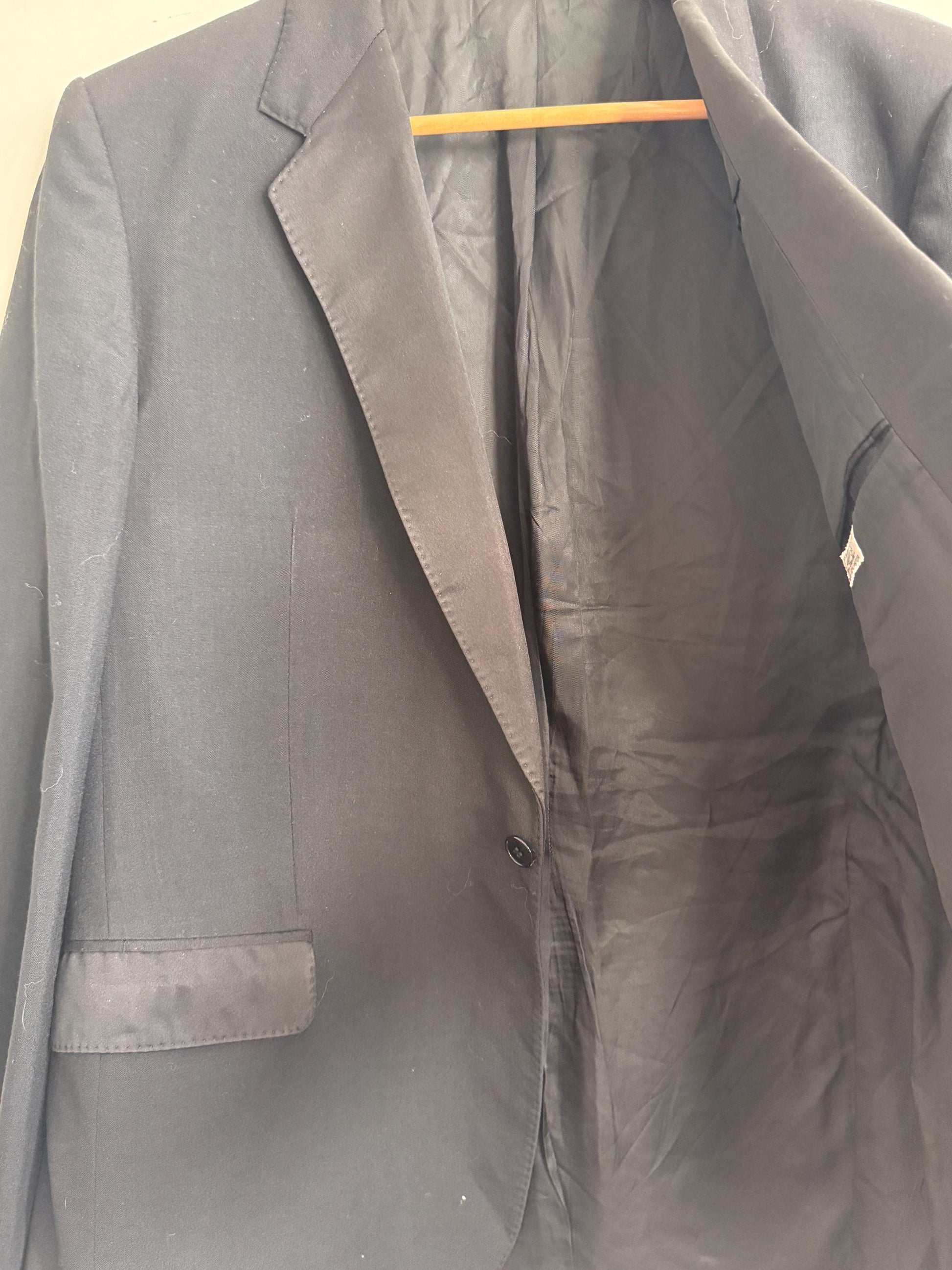 Vintage Moss Bros Covent Garden Black Dinner Jacket Wool Blend Tuxedo Satin Lapel Formal Evening Wear