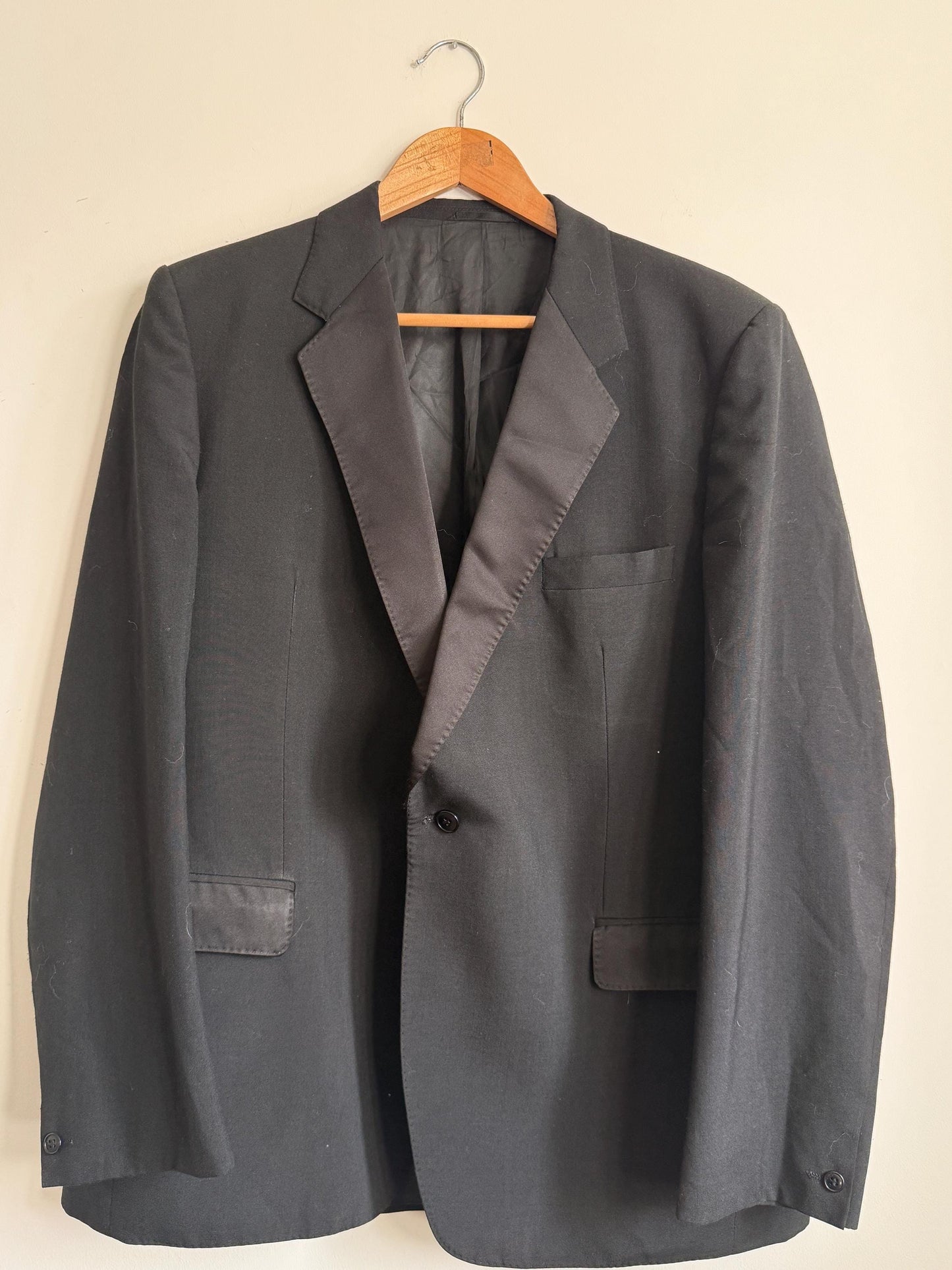 Vintage Moss Bros Covent Garden Black Dinner Jacket Wool Blend Tuxedo Satin Lapel Formal Evening Wear