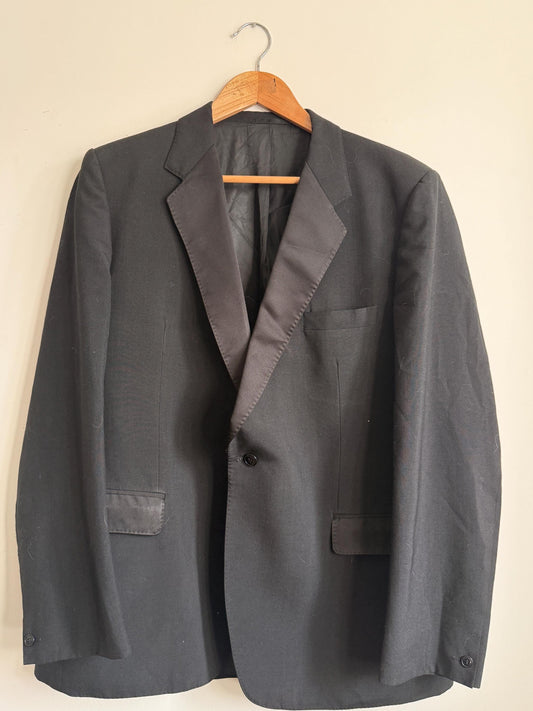 Vintage Moss Bros Covent Garden Black Dinner Jacket Wool Blend Tuxedo Satin Lapel Formal Evening Wear