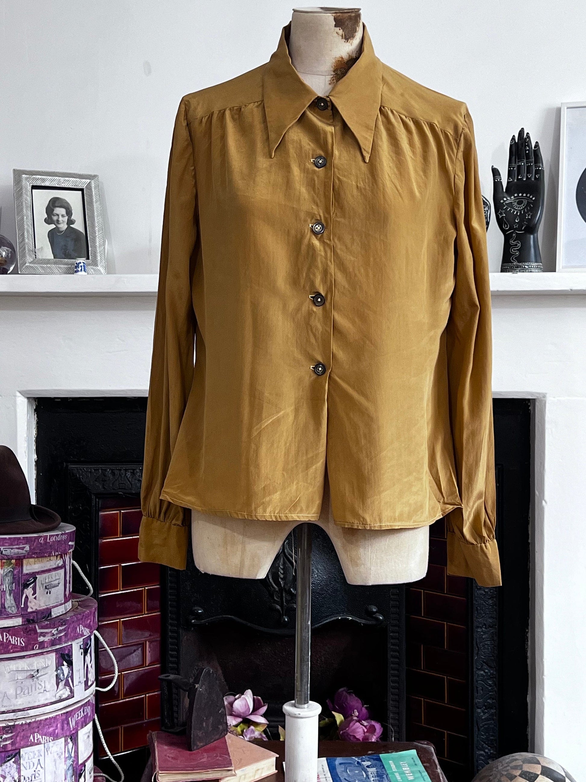 Vintage mustard Silk Blouse, long Sleeve oversized mustard silk vintage shirt, vintage blouse, vintage top, silk shirt, vintage silk top,