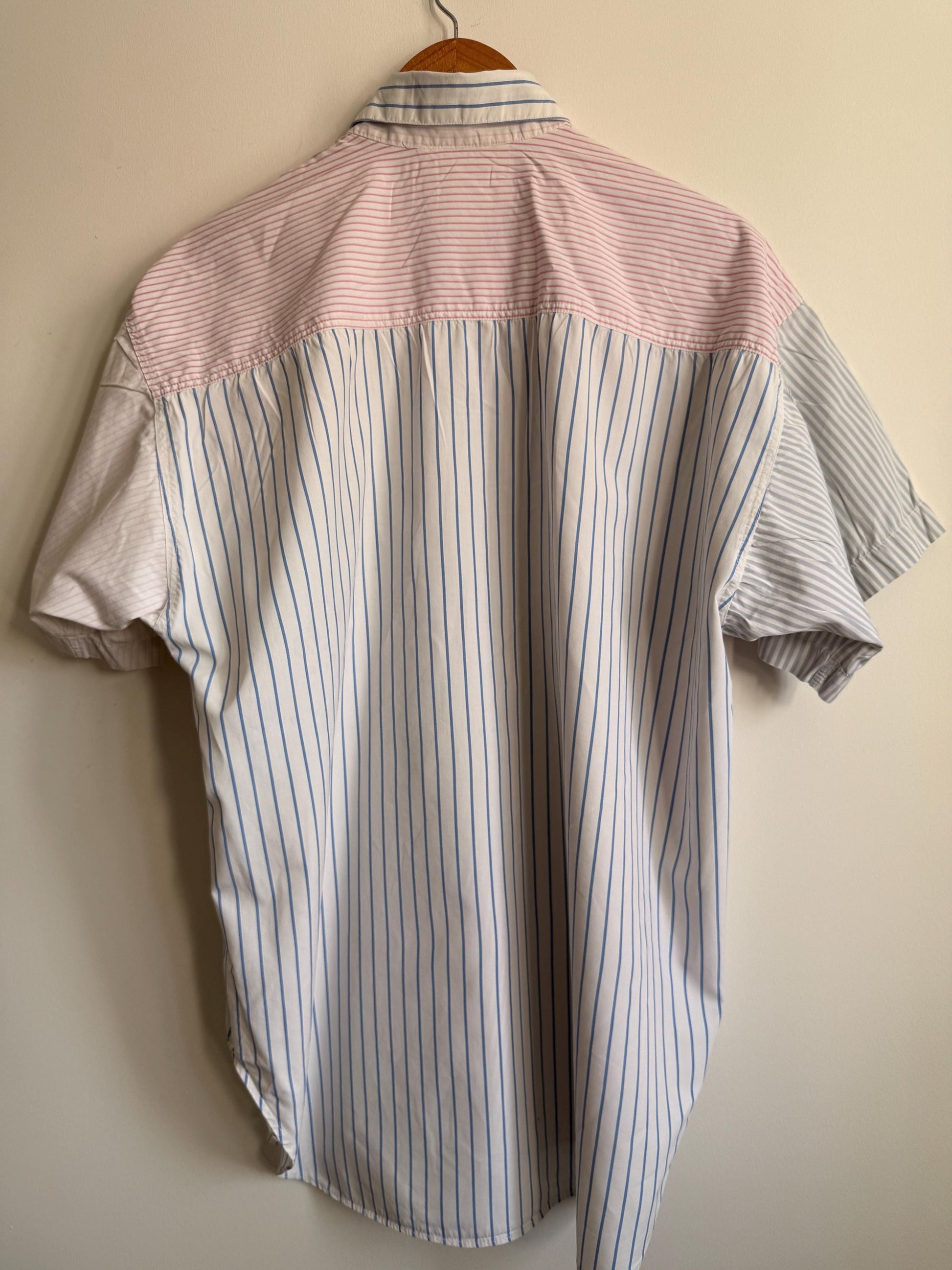 Vintage Naf Naf Paris Colour Block Striped Cotton Shirt | 1990s French Designer Oversized Blouse