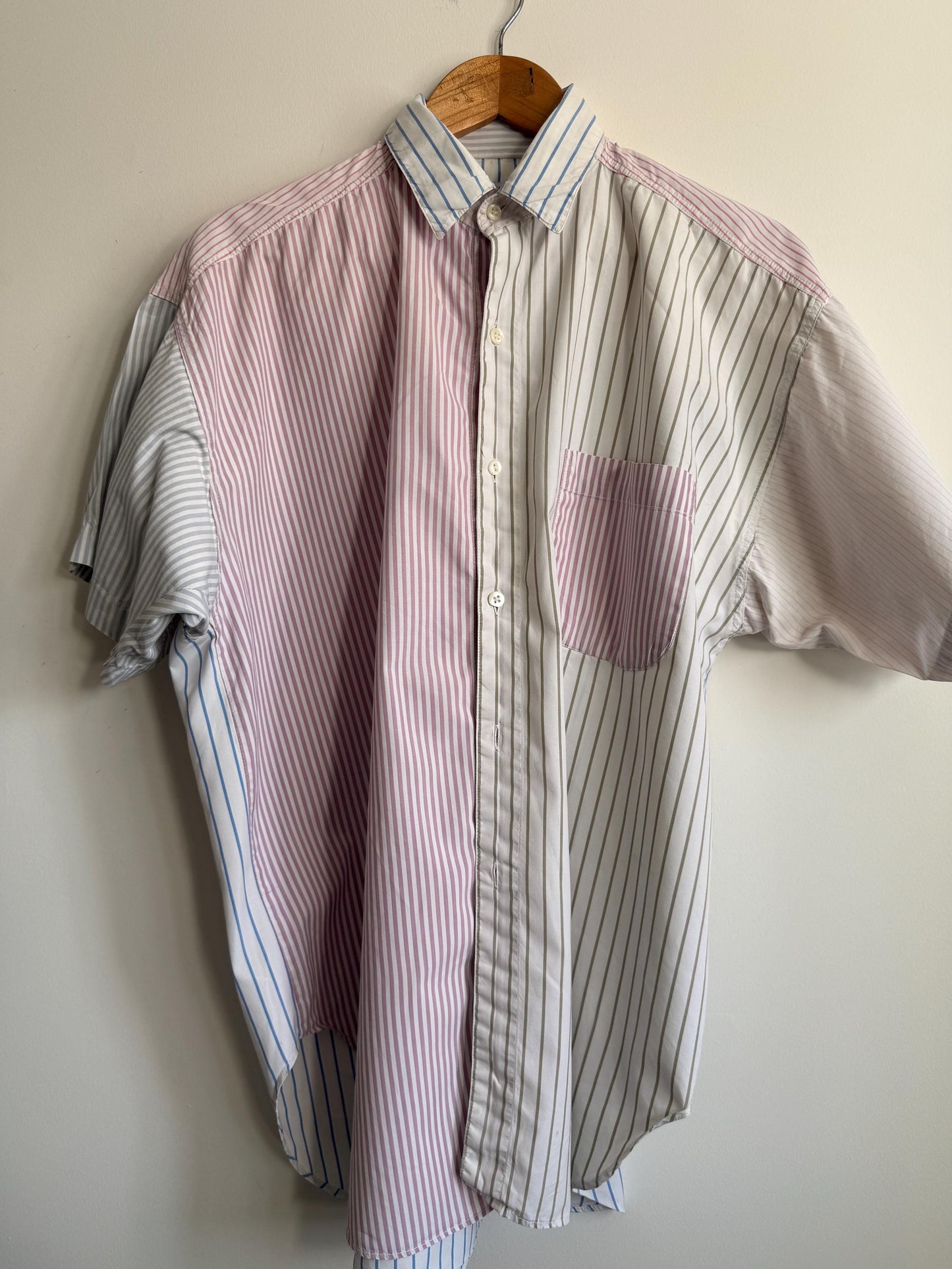 Vintage Naf Naf Paris Colour Block Striped Cotton Shirt | 1990s French Designer Oversized Blouse