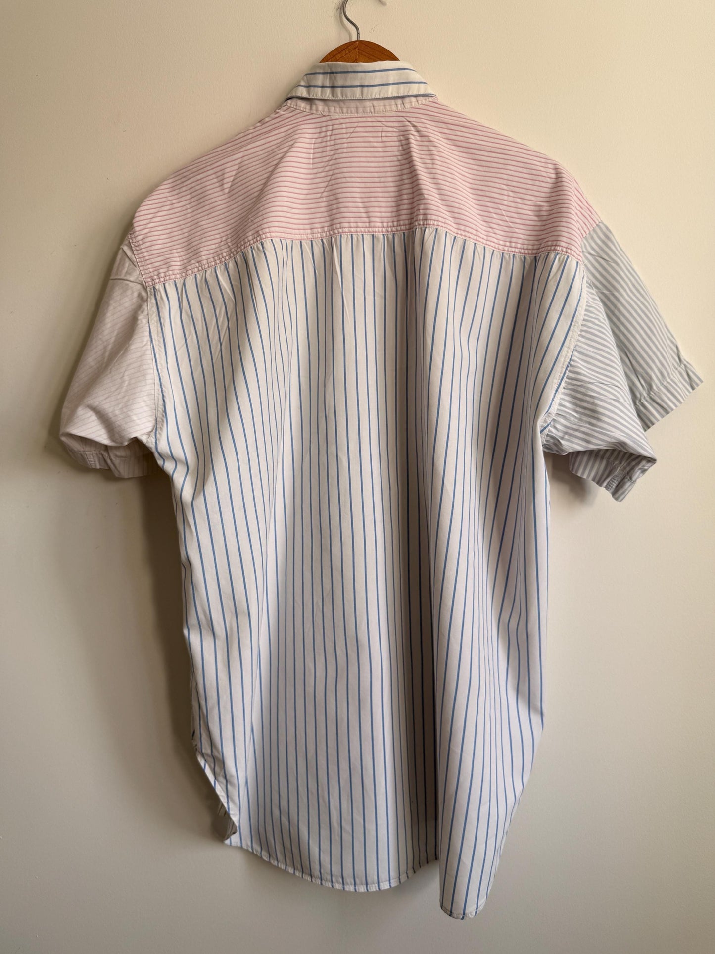 Vintage Naf Naf Paris Colour Block Striped Cotton Shirt | 1990s French Designer Oversized Blouse