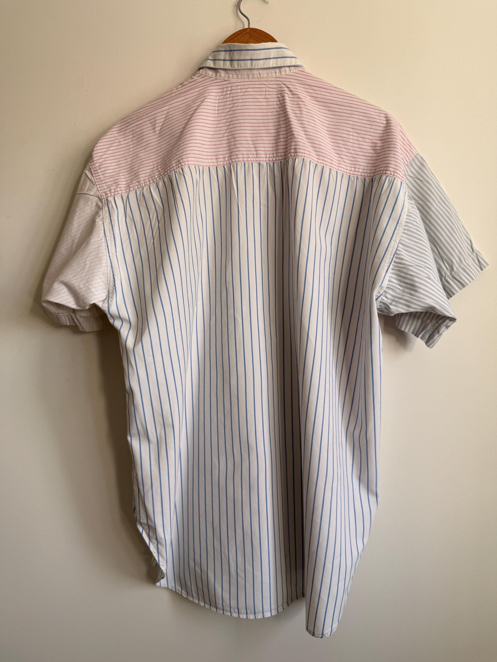 Vintage Naf Naf Paris Colour Block Striped Cotton Shirt | 1990s French Designer Oversized Blouse