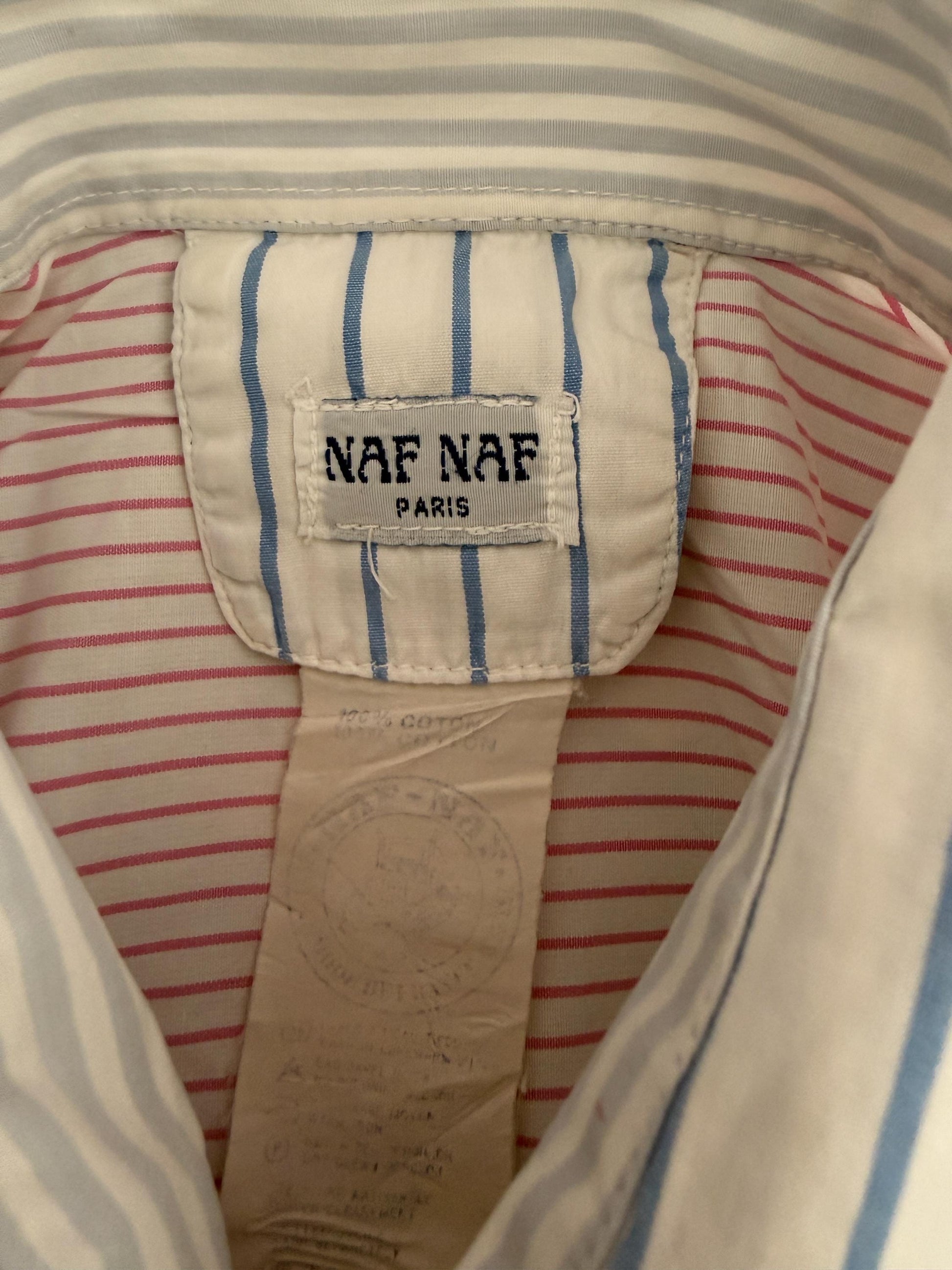 Vintage Naf Naf Paris Colour Block Striped Cotton Shirt | 1990s French Designer Oversized Blouse