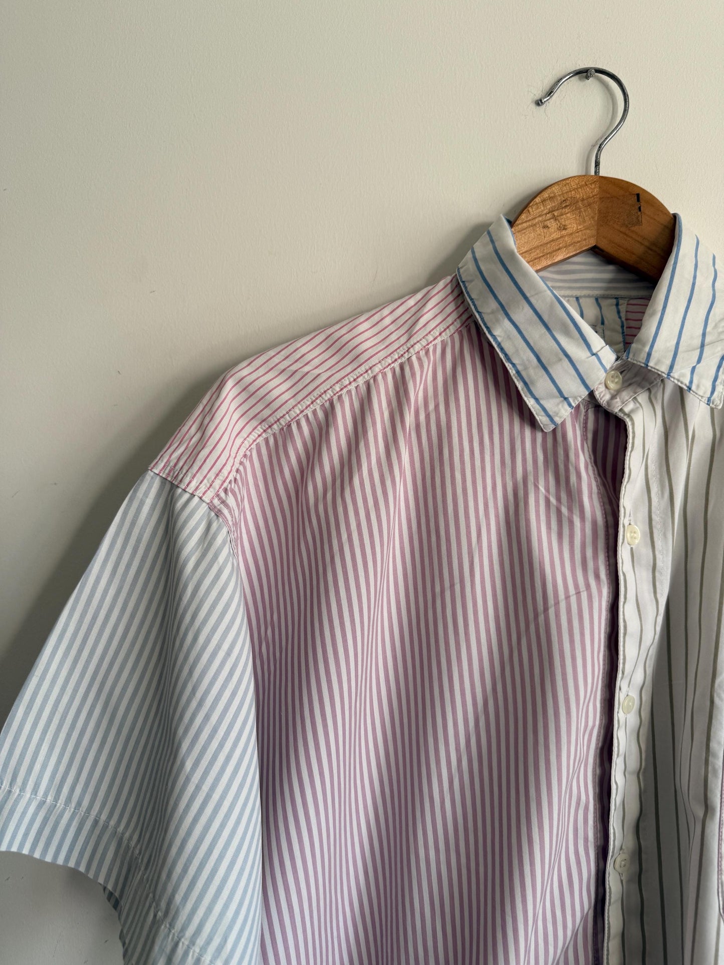 Vintage Naf Naf Paris Colour Block Striped Cotton Shirt | 1990s French Designer Oversized Blouse
