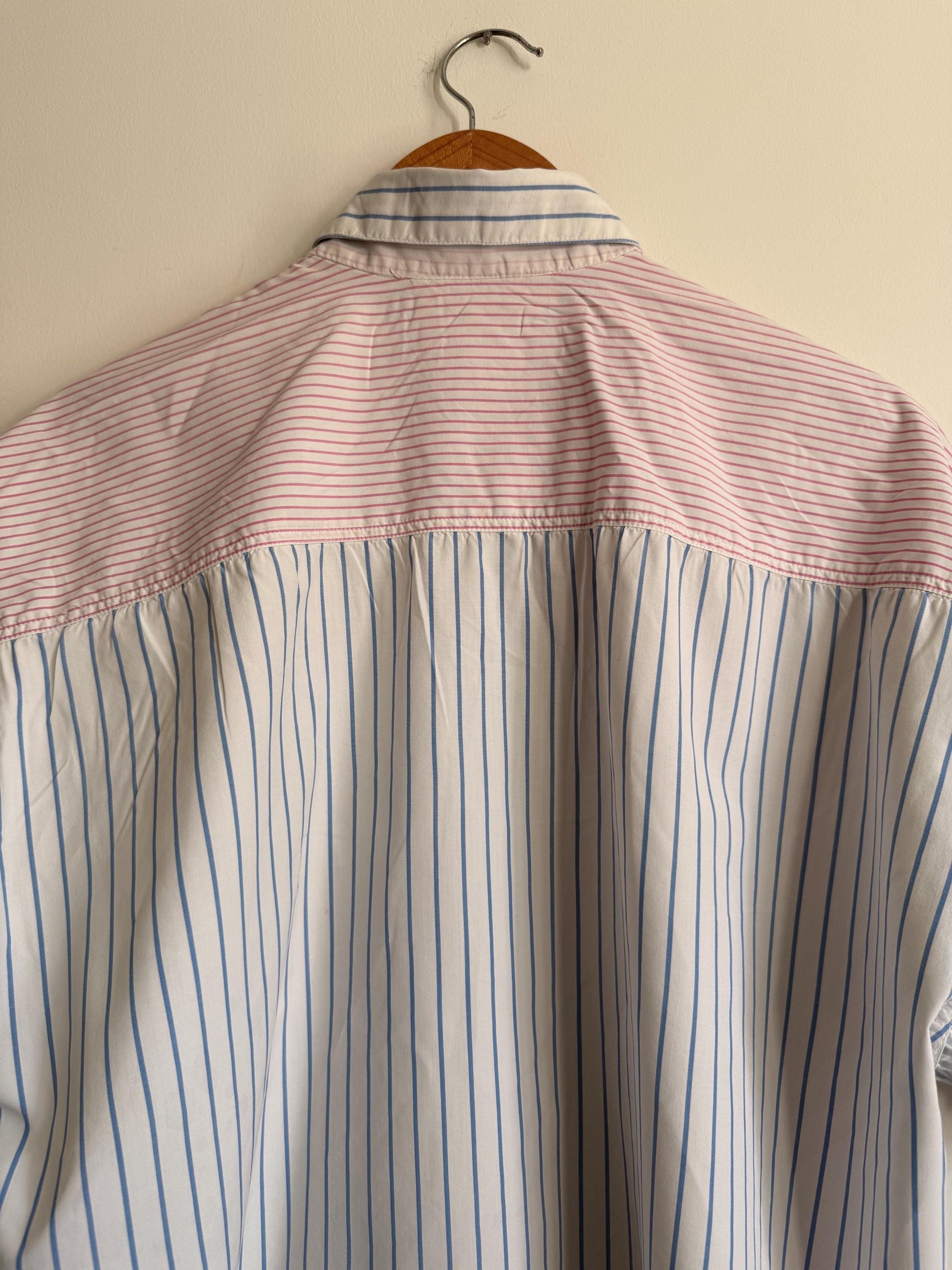 Vintage Naf Naf Paris Colour Block Striped Cotton Shirt | 1990s French Designer Oversized Blouse
