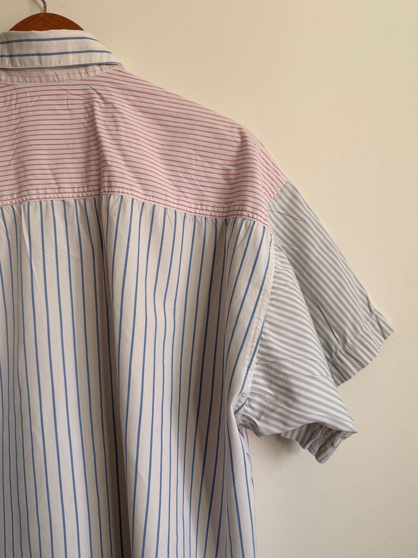 Vintage Naf Naf Paris Colour Block Striped Cotton Shirt | 1990s French Designer Oversized Blouse