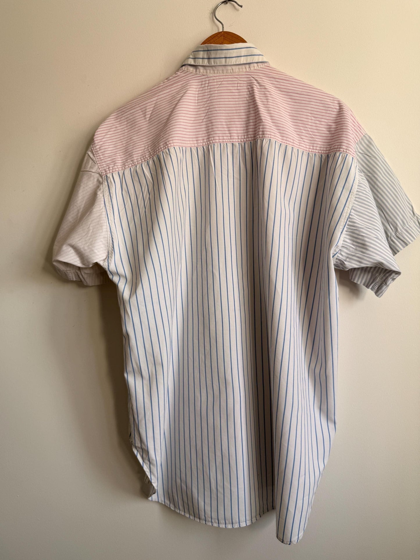 Vintage Naf Naf Paris Colour Block Striped Cotton Shirt | 1990s French Designer Oversized Blouse