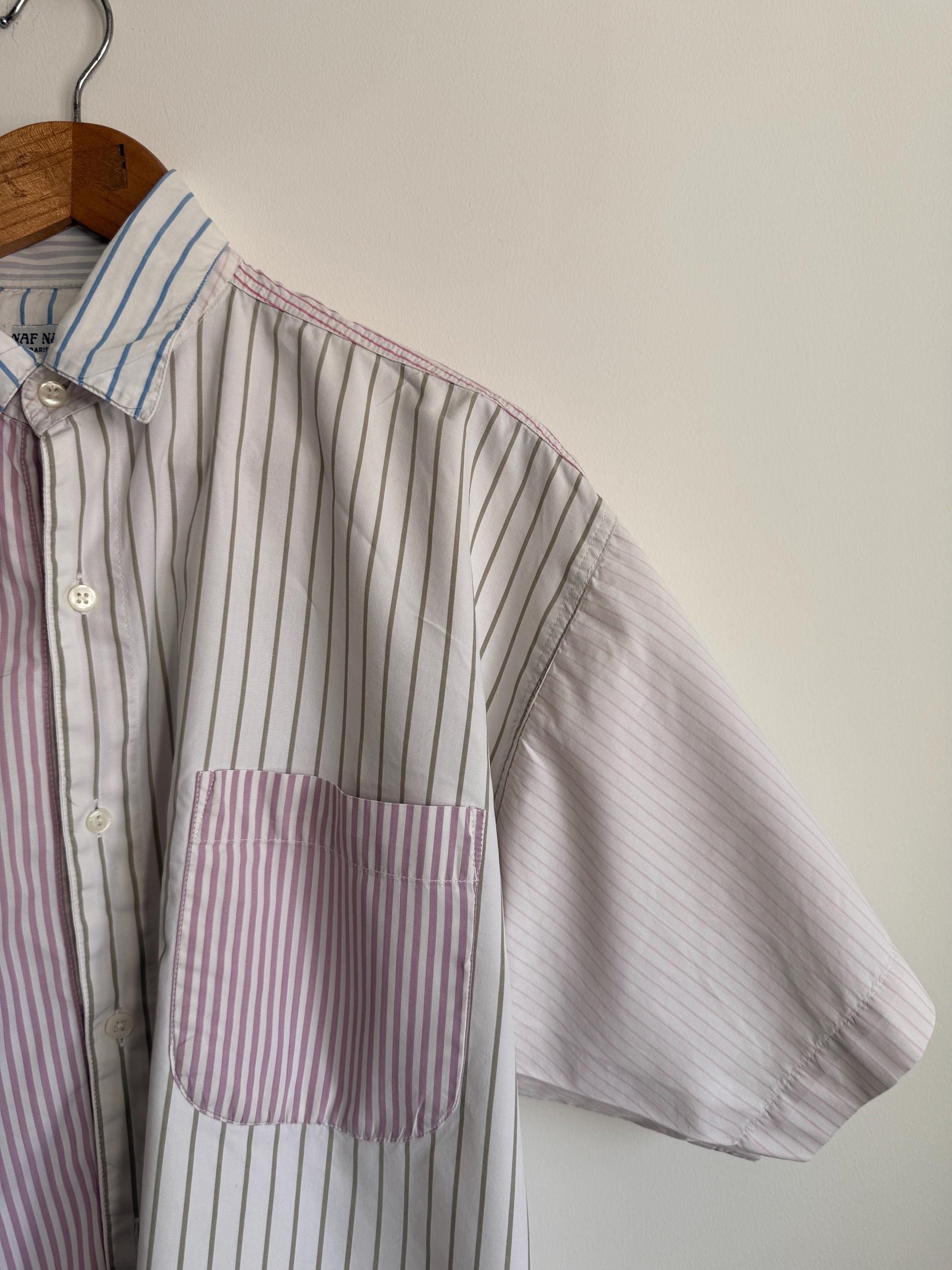 Vintage Naf Naf Paris Colour Block Striped Cotton Shirt | 1990s French Designer Oversized Blouse