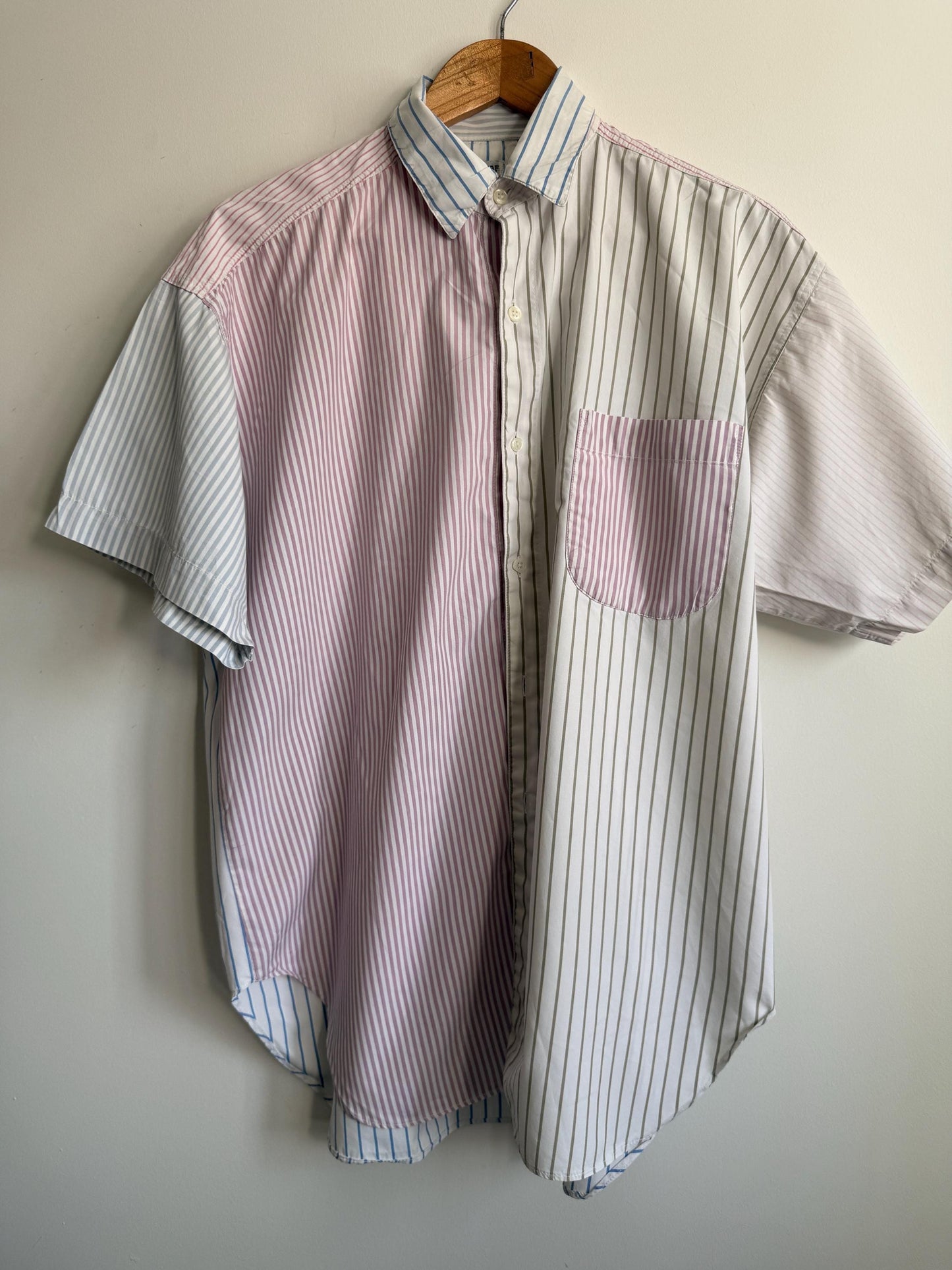 Vintage Naf Naf Paris Colour Block Striped Cotton Shirt | 1990s French Designer Oversized Blouse