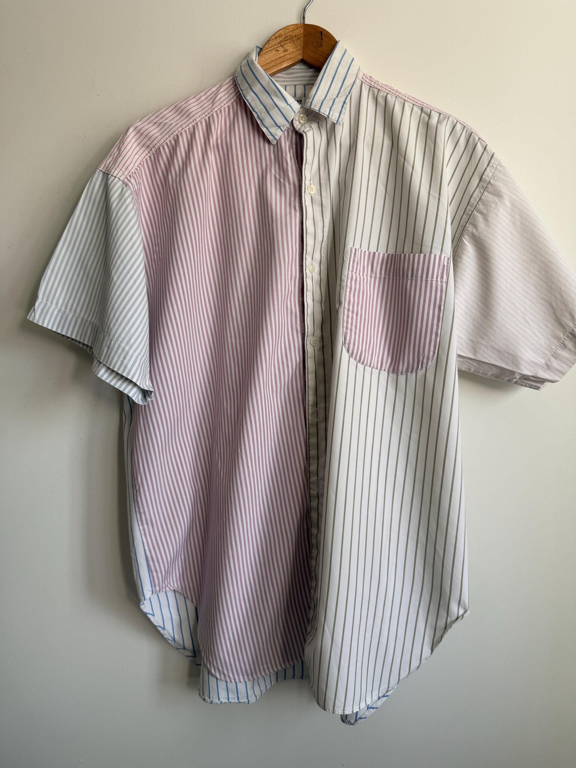 Vintage Naf Naf Paris Colour Block Striped Cotton Shirt | 1990s French Designer Oversized Blouse