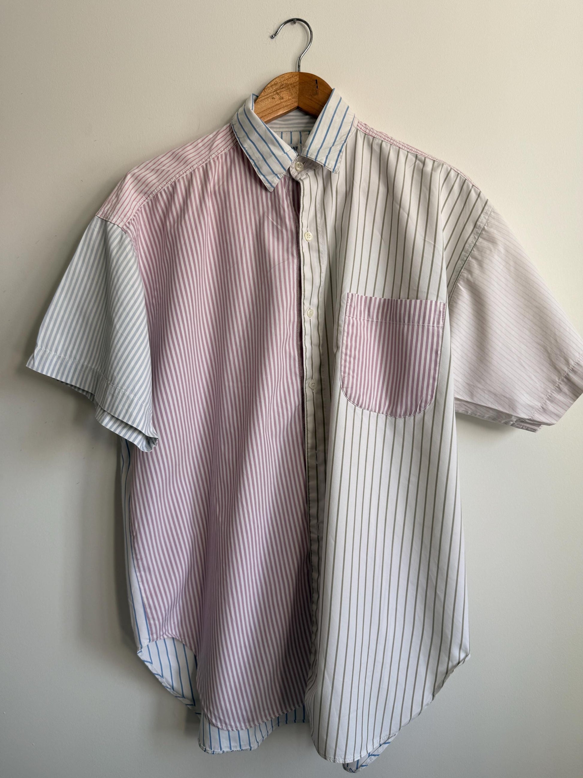 Vintage Naf Naf Paris Colour Block Striped Cotton Shirt | 1990s French Designer Oversized Blouse