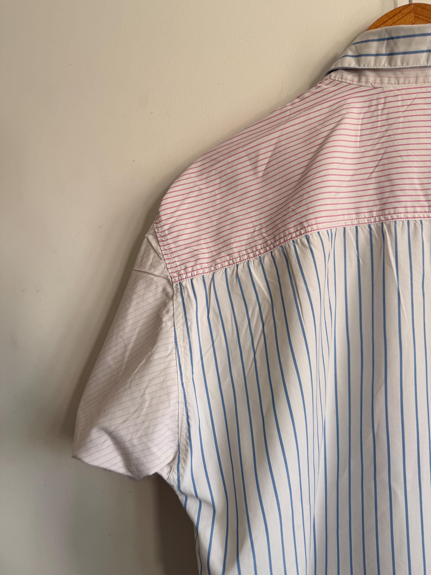 Vintage Naf Naf Paris Colour Block Striped Cotton Shirt | 1990s French Designer Oversized Blouse