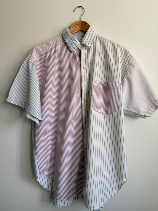 Vintage Naf Naf Paris Colour Block Striped Cotton Shirt | 1990s French Designer Oversized Blouse