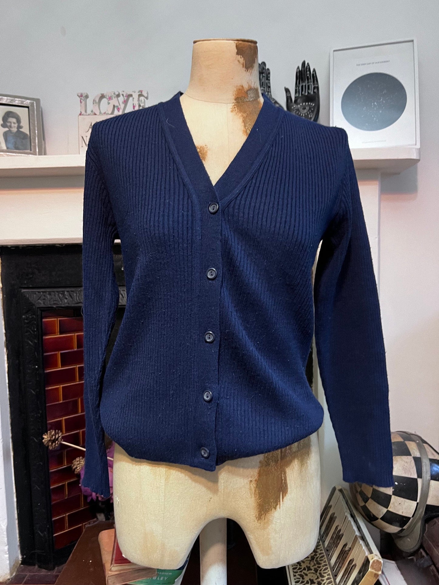 Vintage navy Cardigan acrylic cardigan navy blue knit cardigan, navy vintage, vintage knitwear, vintage jumper, 1950s cardigan St Michael M&