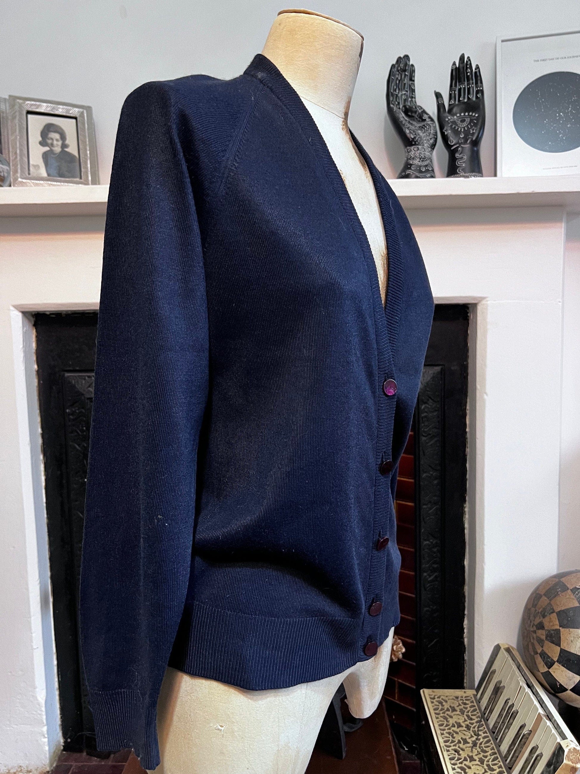 Vintage navy Cardigan acrylic cardigan navy blue knit cardigan, navy vintage, vintage knitwear, vintage jumper, 70s cardigan St Michael M&
