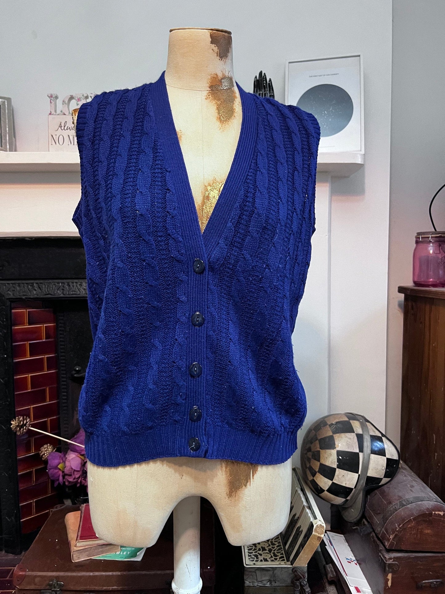 Vintage navy Cardigan sleeveless cardigan navy blue knit cardigan, navy vintage, knitwear, vintage vest, 70s cardigan Richard’s Shop Tank