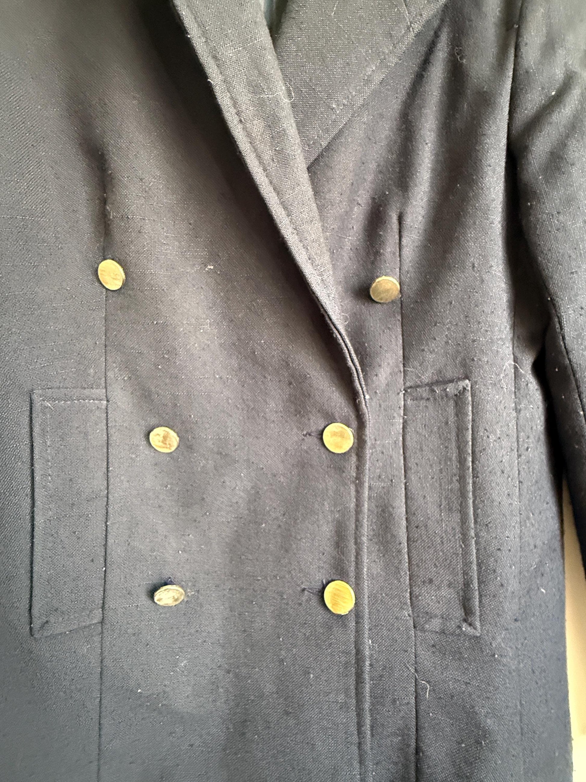 Vintage Navy Double Breasted Wool Blazer | Military Style Gold Button Jacket