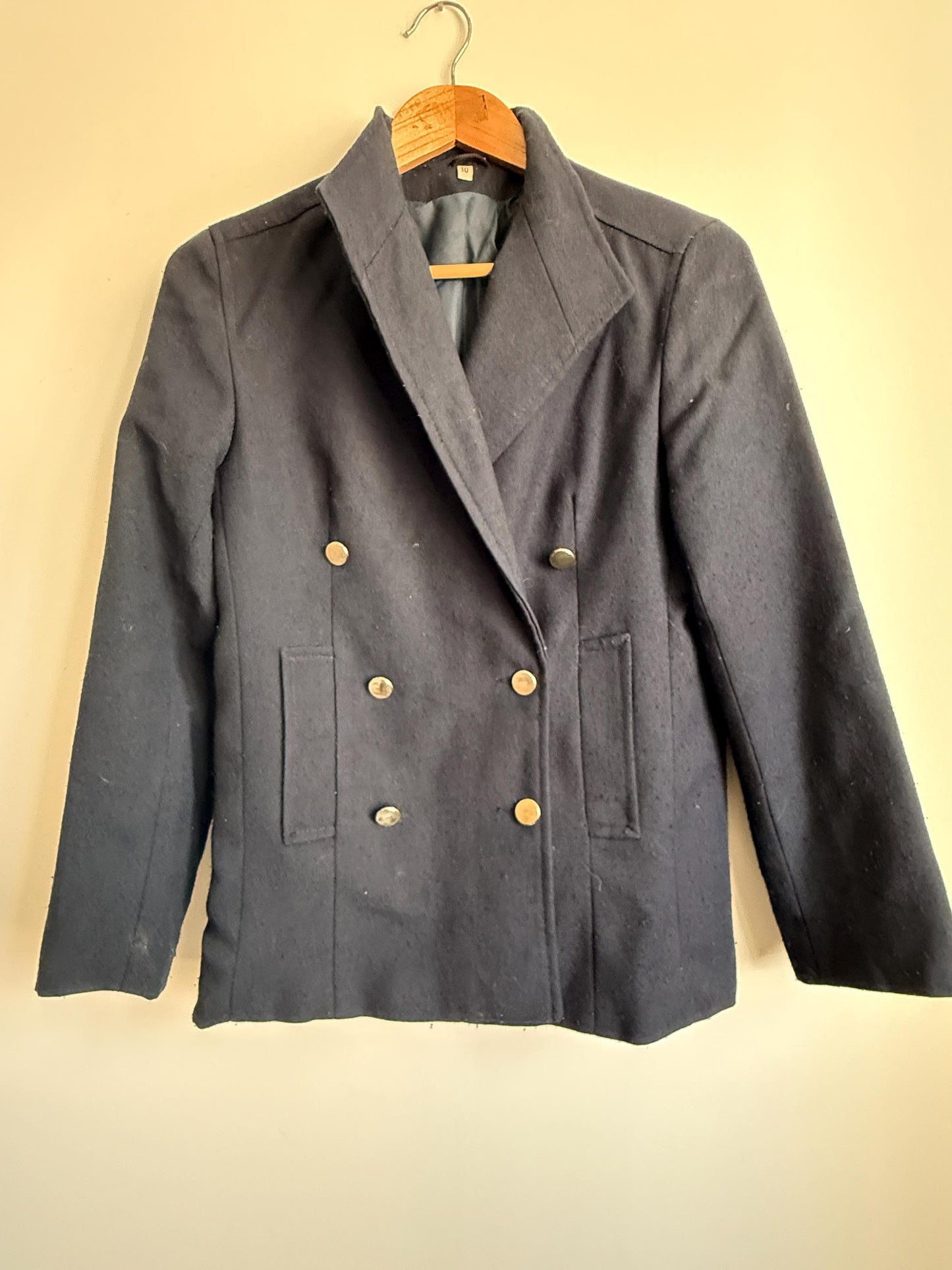 Vintage Navy Double Breasted Wool Blazer | Military Style Gold Button Jacket