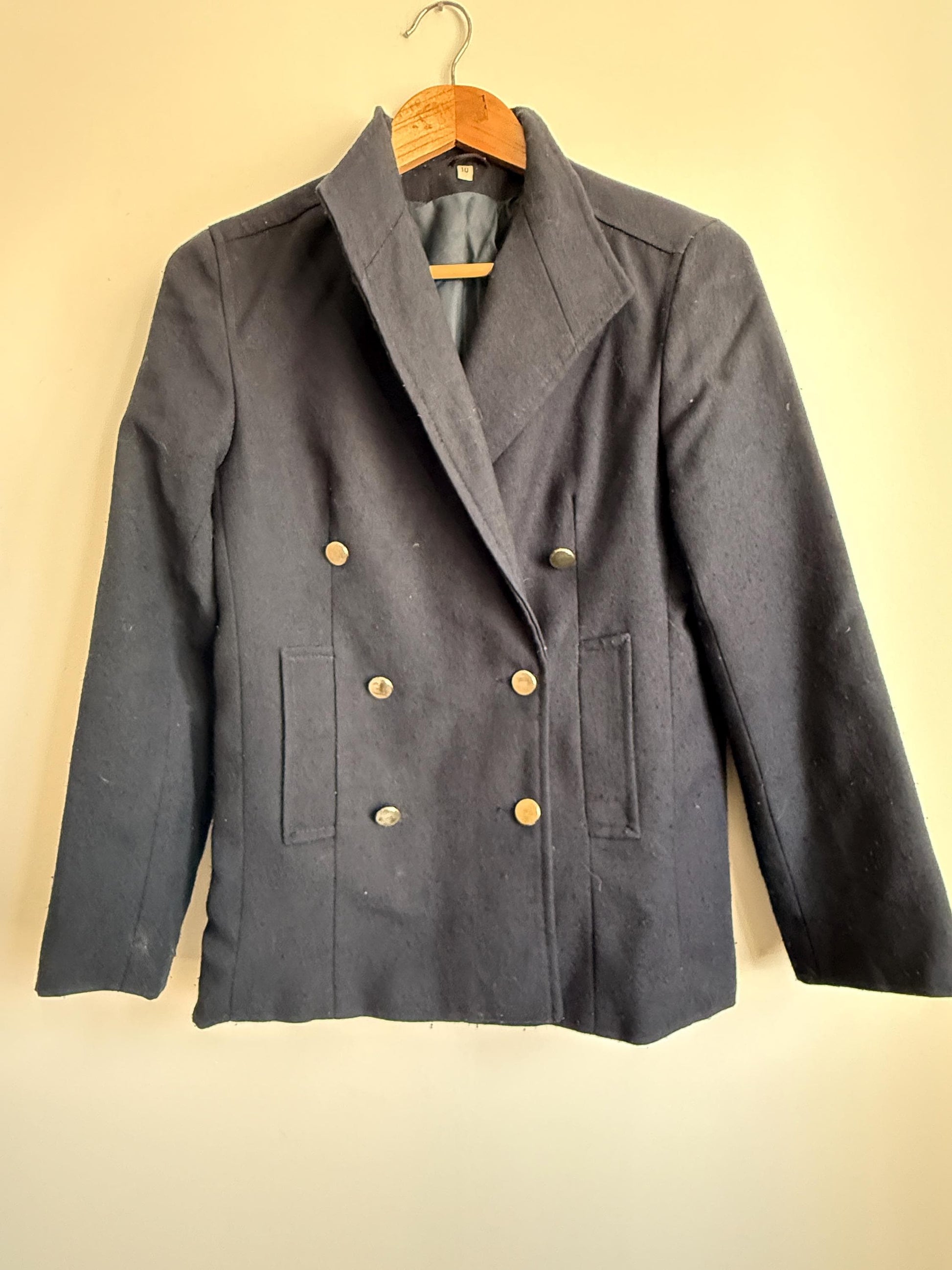 Vintage Navy Double Breasted Wool Blazer | Military Style Gold Button Jacket