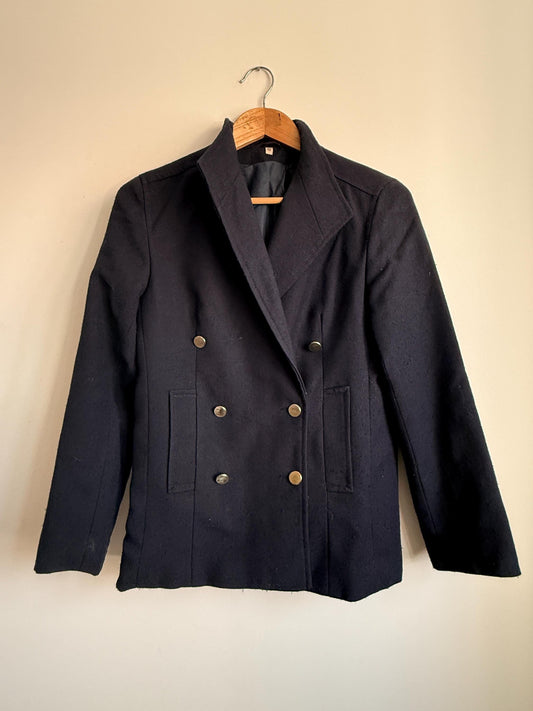 Vintage Navy Double Breasted Wool Blazer | Military Style Gold Button Jacket