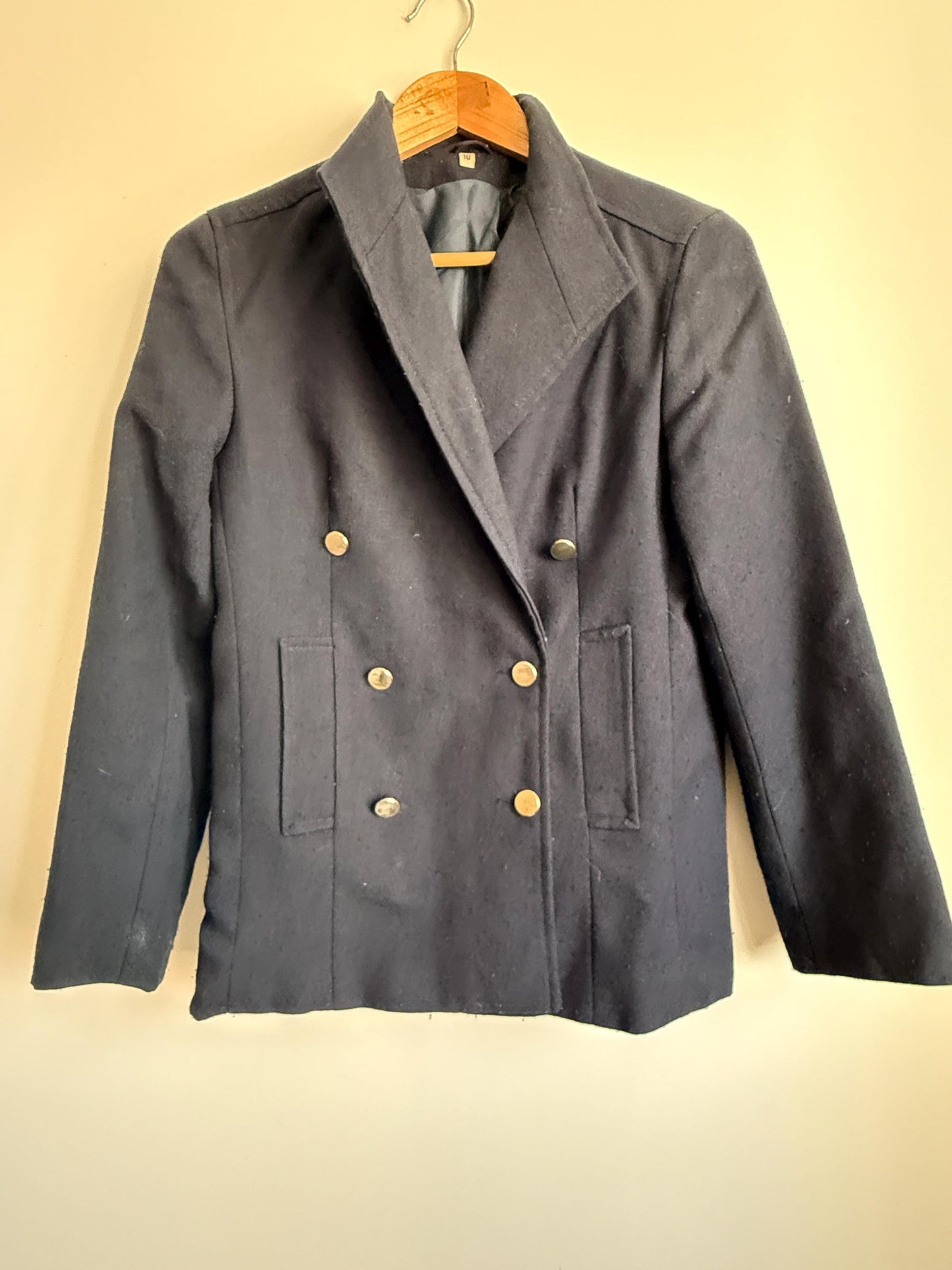 Vintage Navy Double Breasted Wool Blazer | Military Style Gold Button Jacket