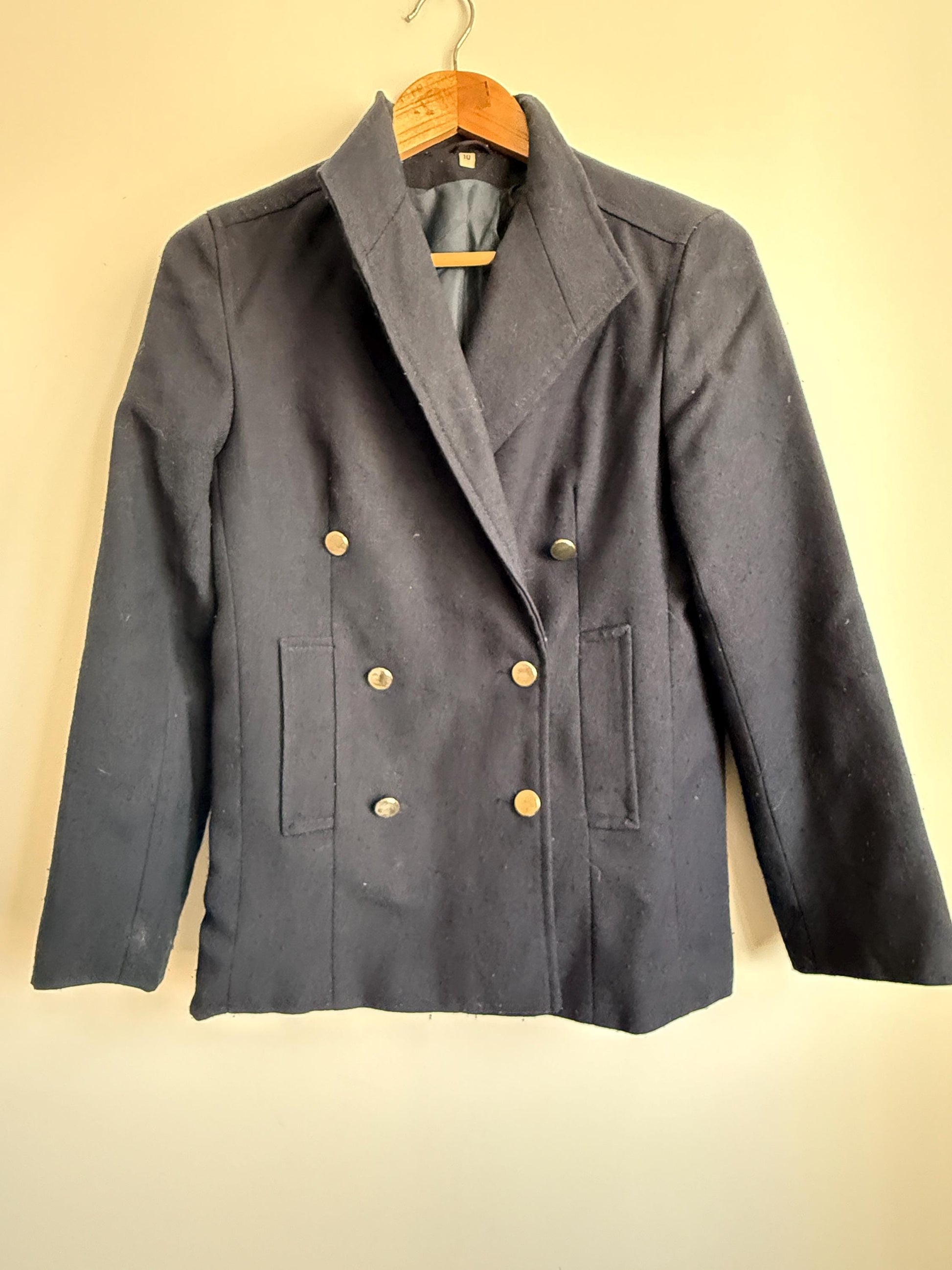 Vintage Navy Double Breasted Wool Blazer | Military Style Gold Button Jacket
