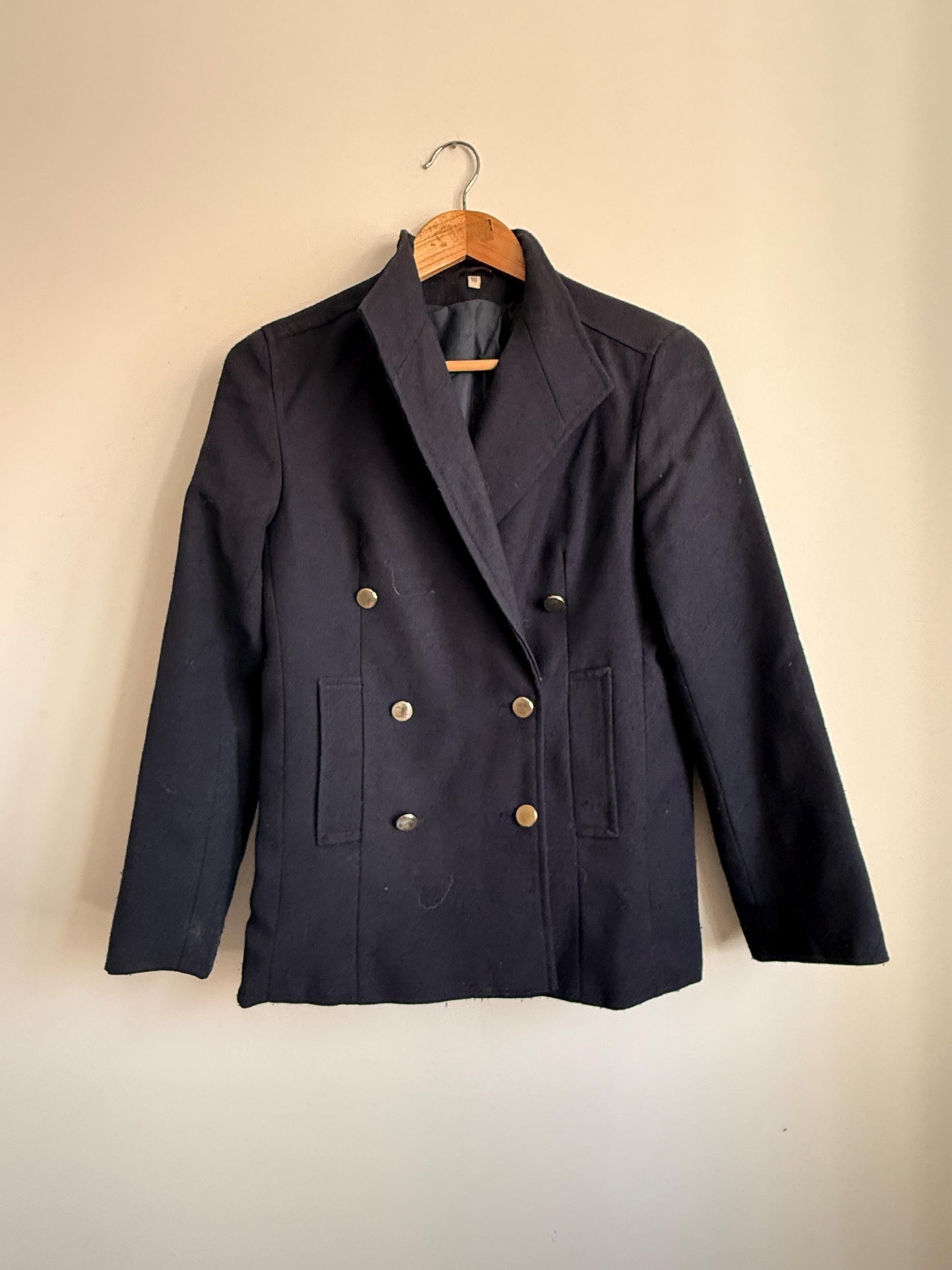 Vintage Navy Double Breasted Wool Blazer | Military Style Gold Button Jacket