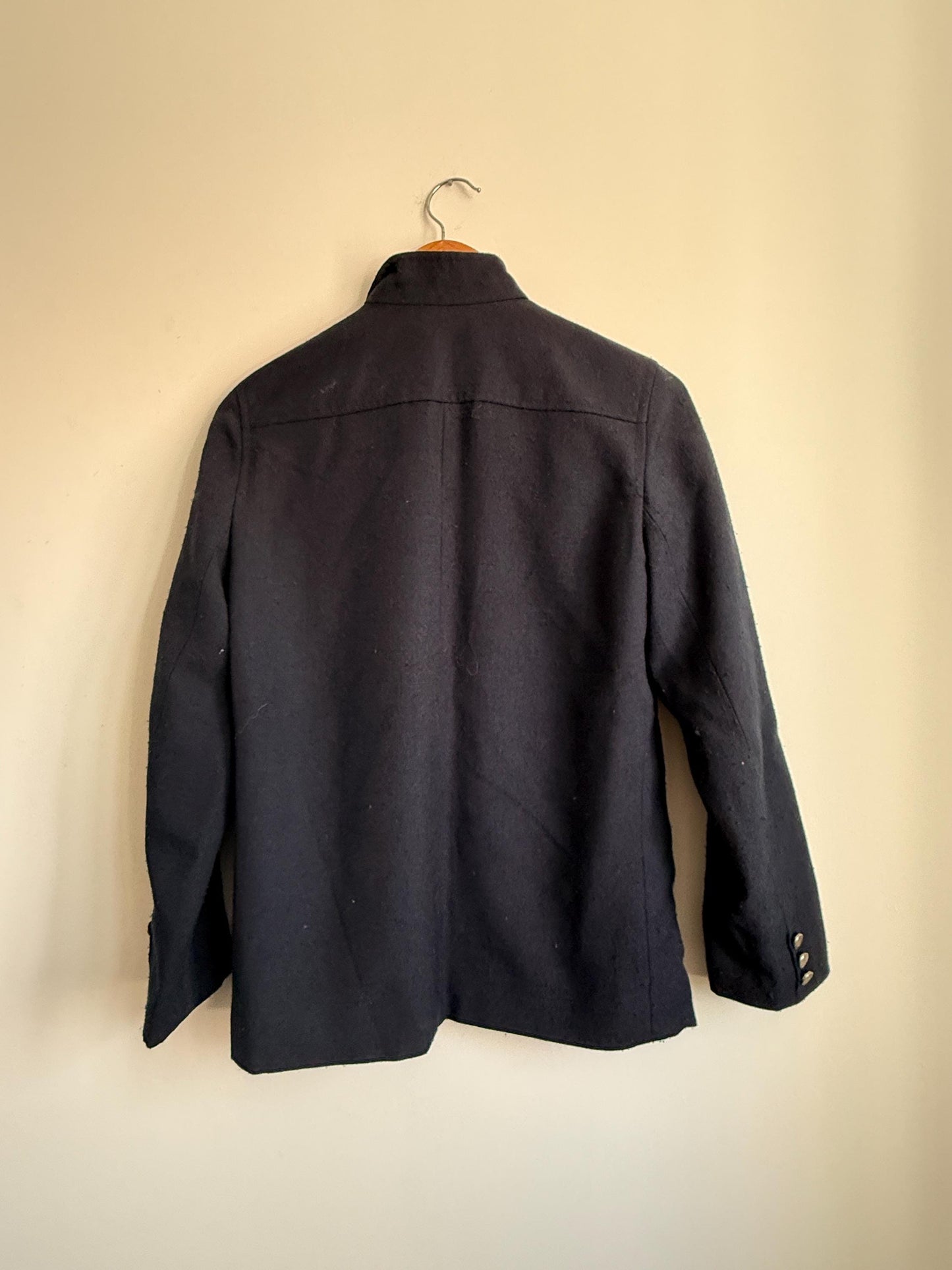 Vintage Navy Double Breasted Wool Blazer | Military Style Gold Button Jacket